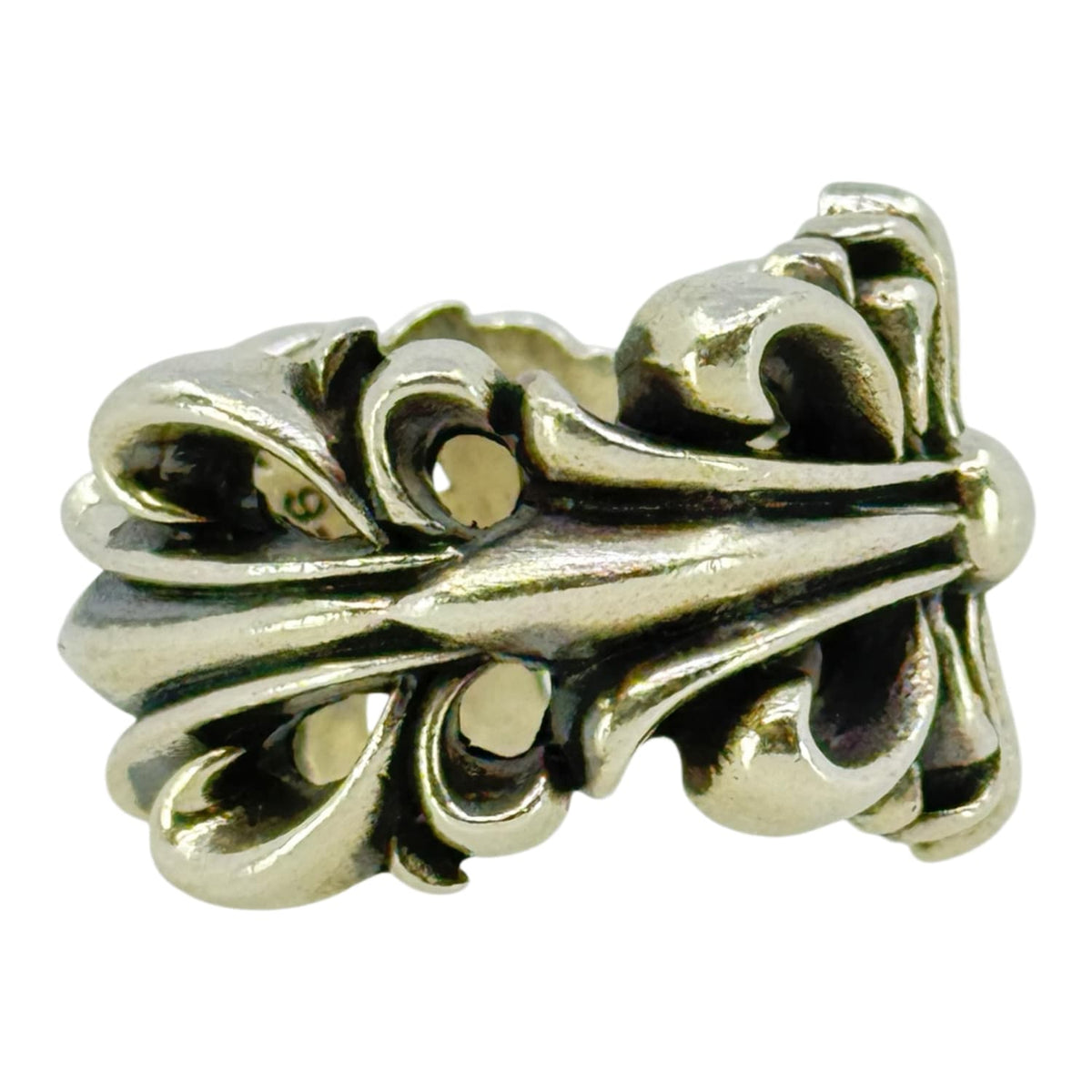 Chrome Hearts Silver Double Floral Cross Ring - Size 9