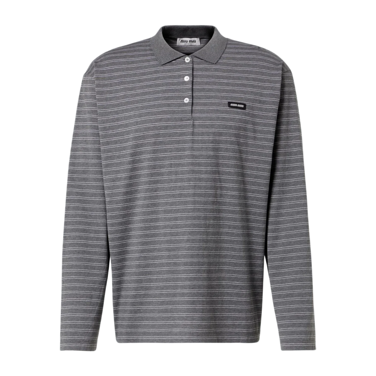 Miu Miu Striped Long Sleeve Polo Grey