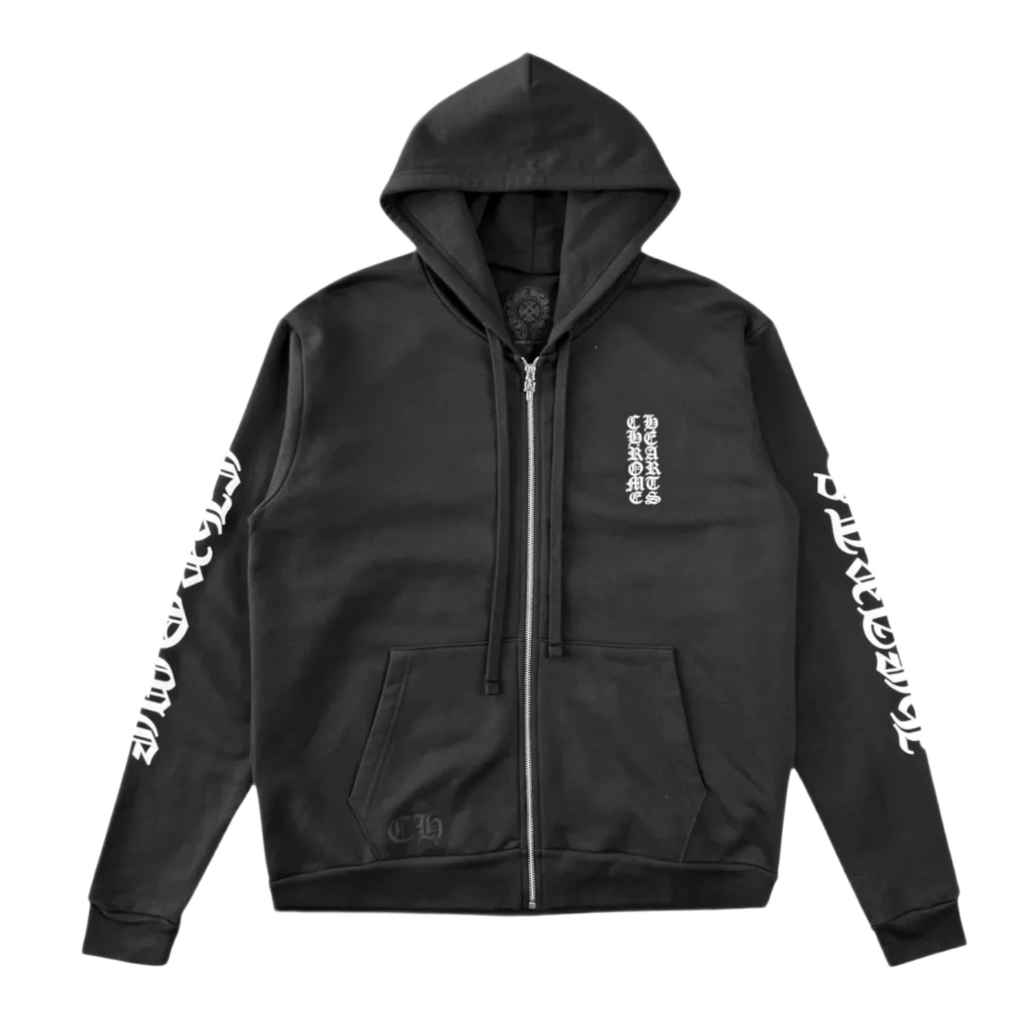 Chrome Hearts Vertical Logo Zip Up Thermal Hoodie Black/White