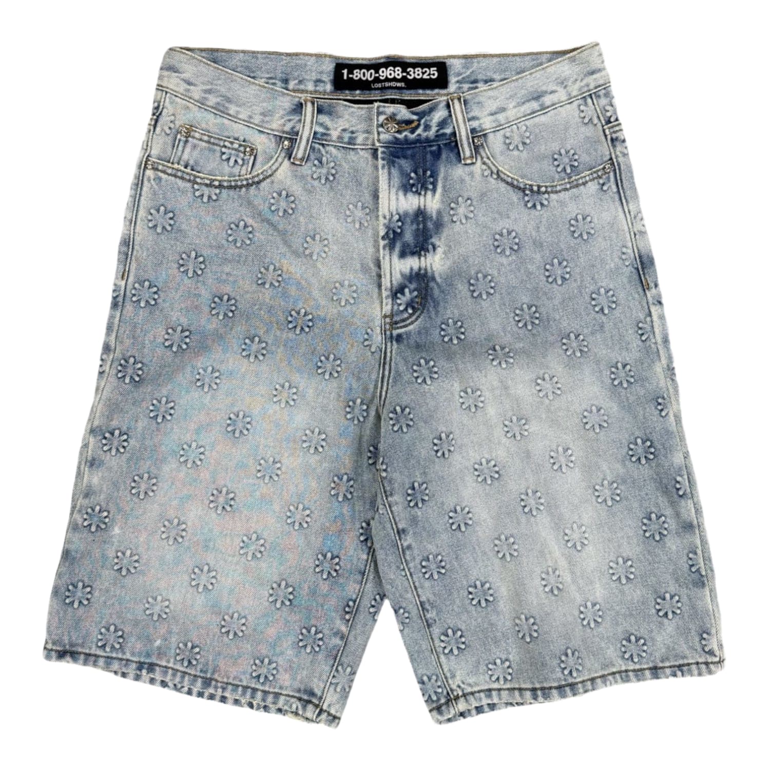 LostShdws Embossed Jean Shorts Blue