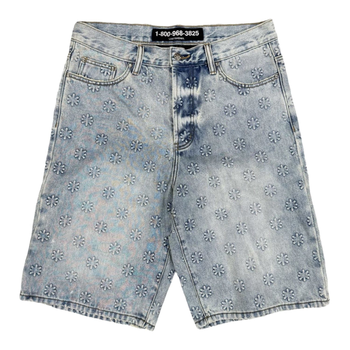 LostShdws Embossed Jean Shorts Blue