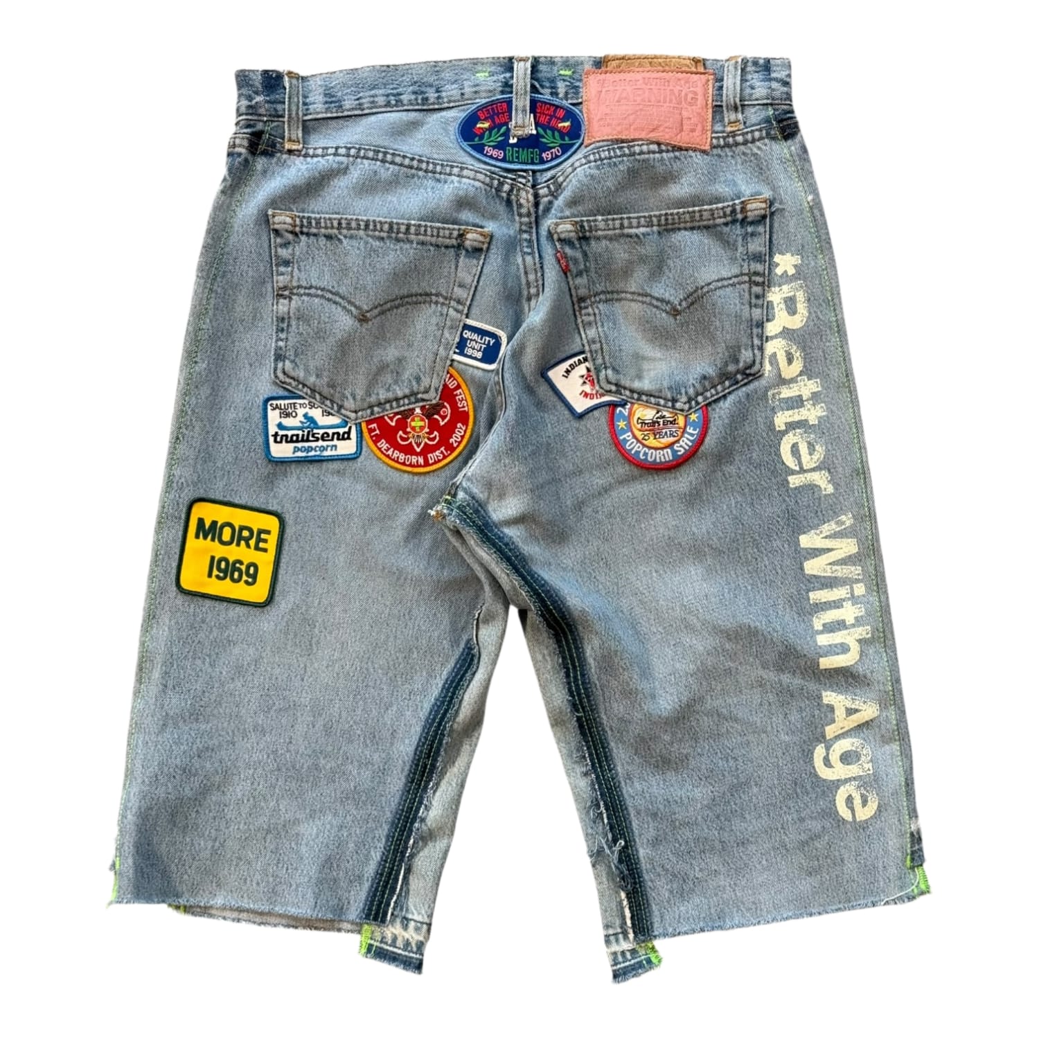 Better With Age Gentleman's Triple-Wide Long Denim Patch Shorts