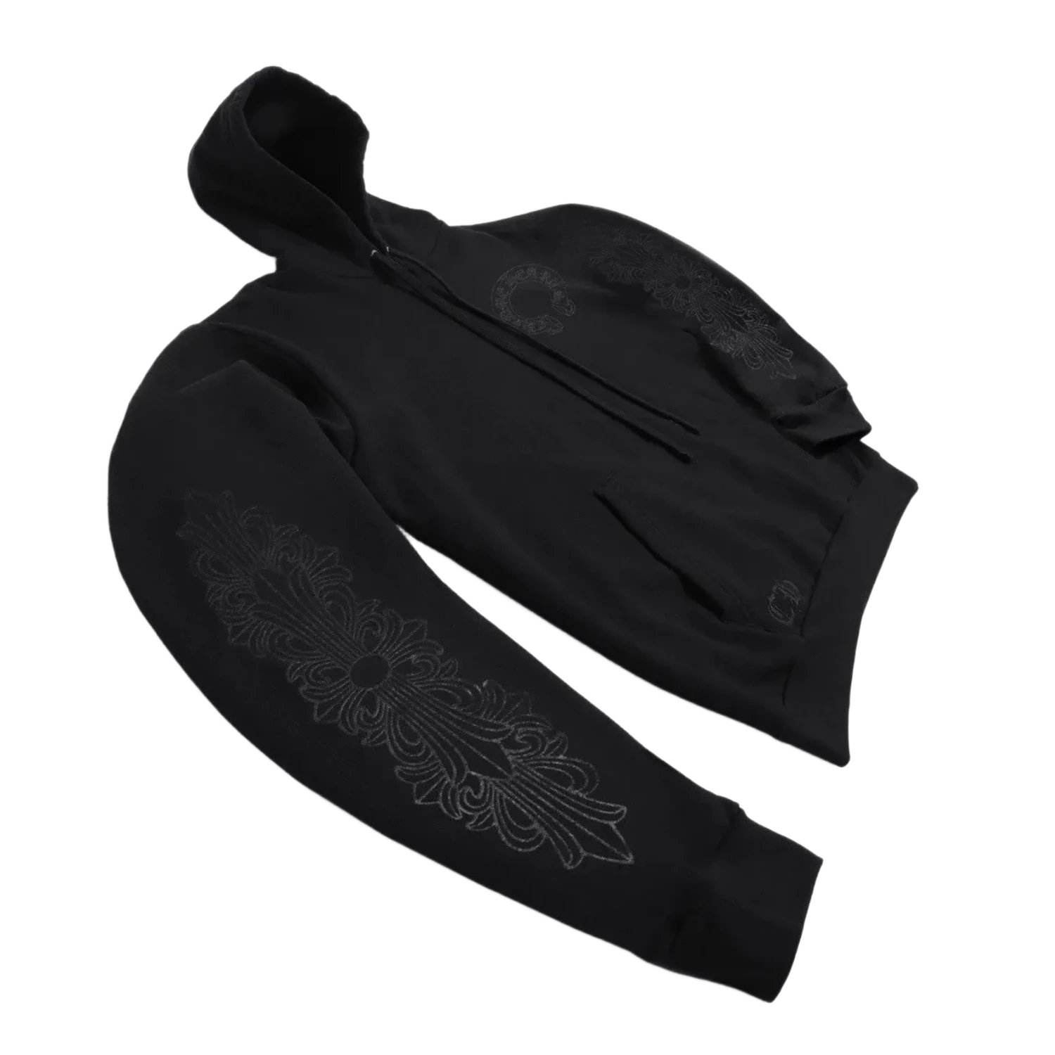 Chrome Hearts Black Pullover Horseshoe Floral Hoodie