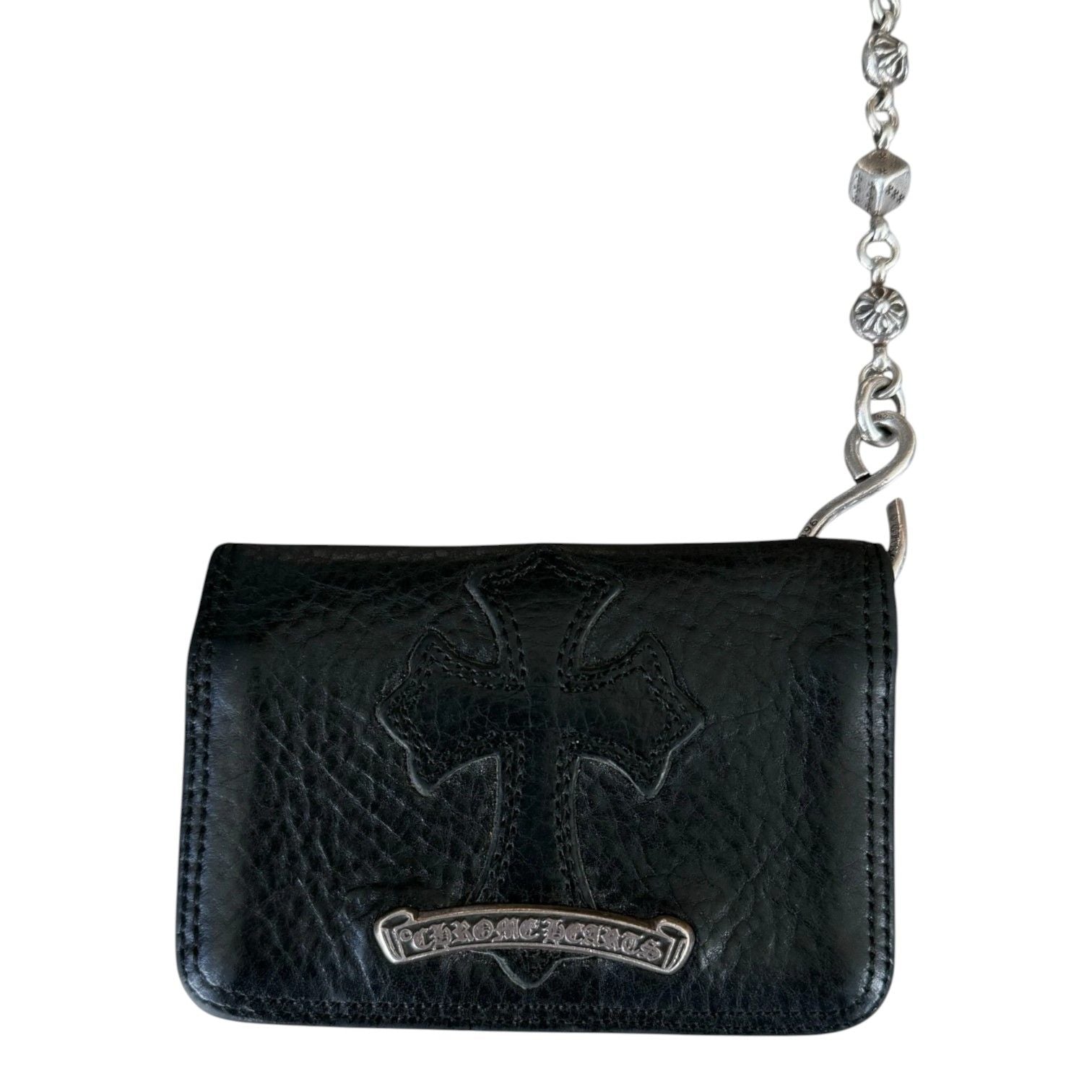 Chrome Hearts Black Cross Wallet & Silver Dice Wallet Chain