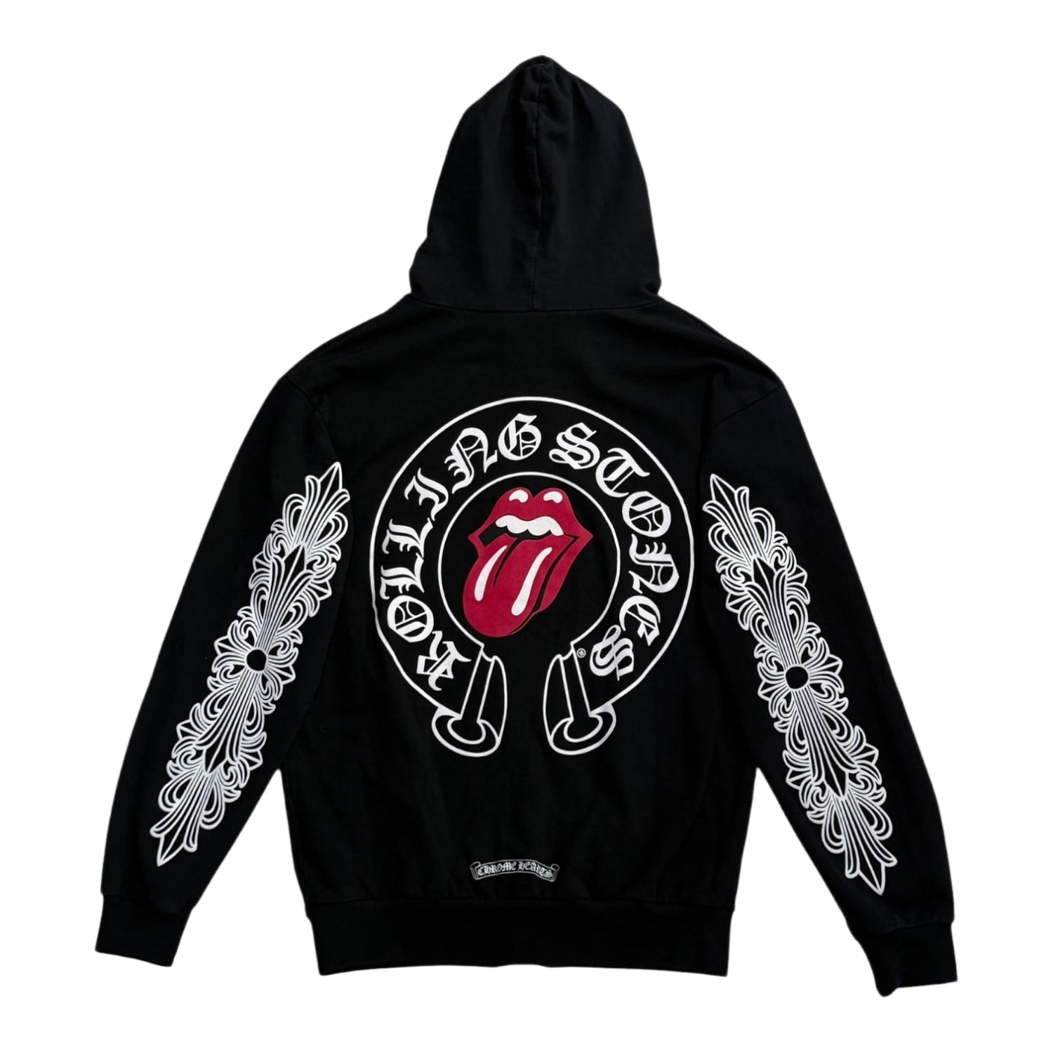 Chrome Hearts Vintage Rolling Stones Horseshoe Logo Zip Up Hoodie Black