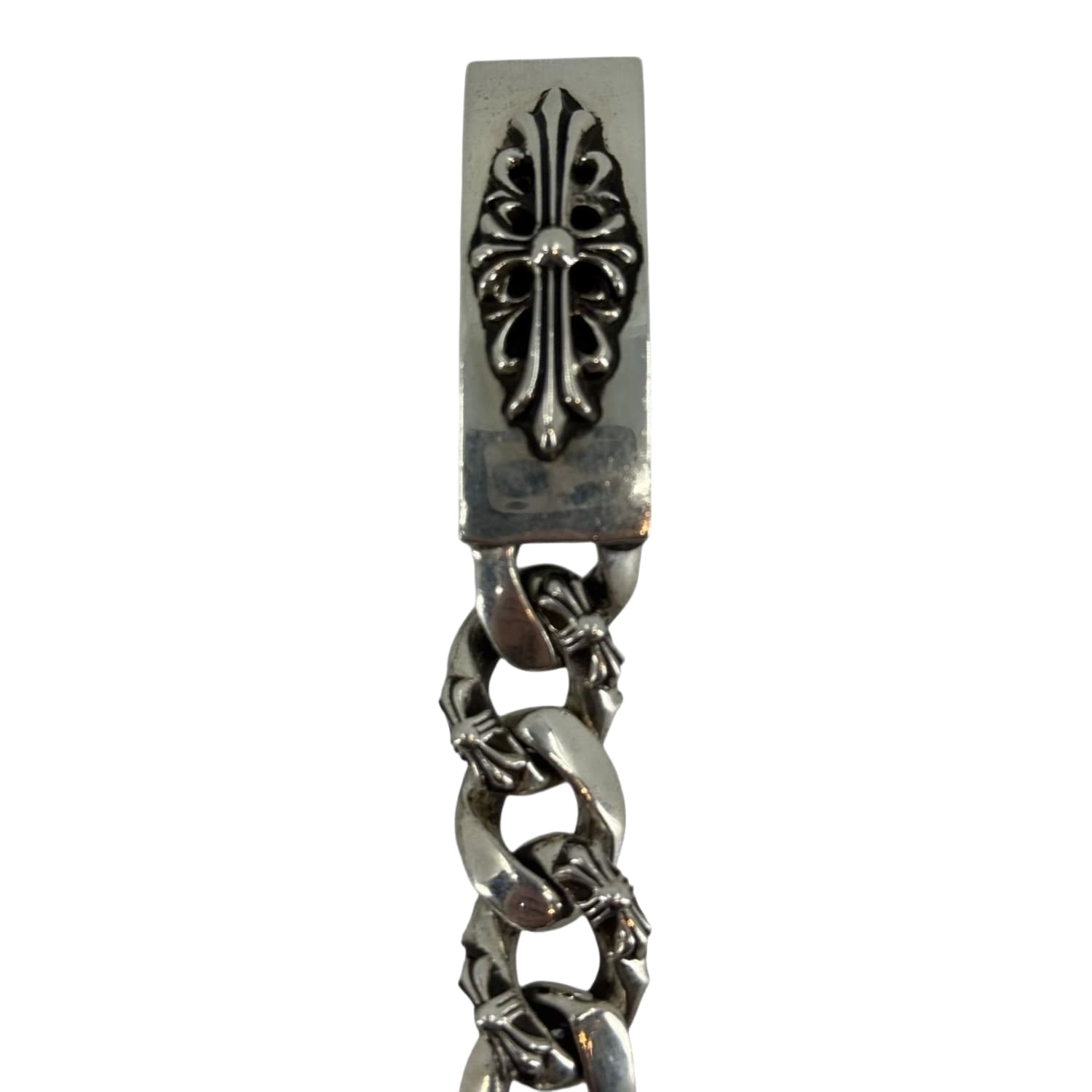 Chrome Hearts Silver Floral Cross Fancy Link Bracelet