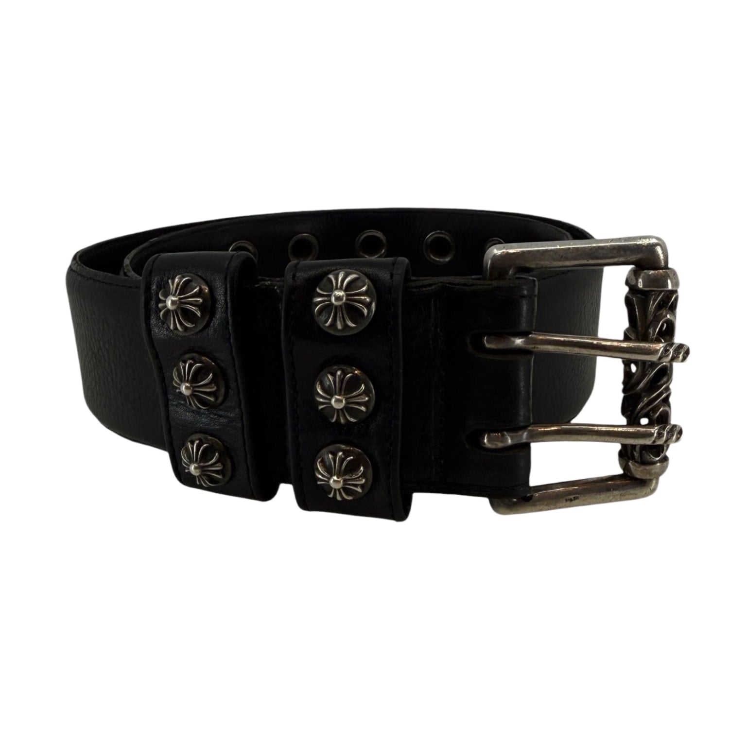 Chrome Hearts Black Double Pin Roller Belt - Size 32