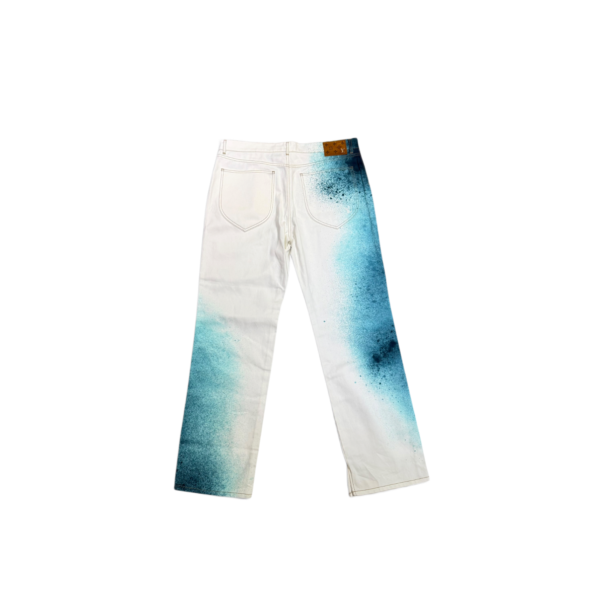 Louis Vuitton Water Dyed Print Washed Loose Straight Jeans White/Blue