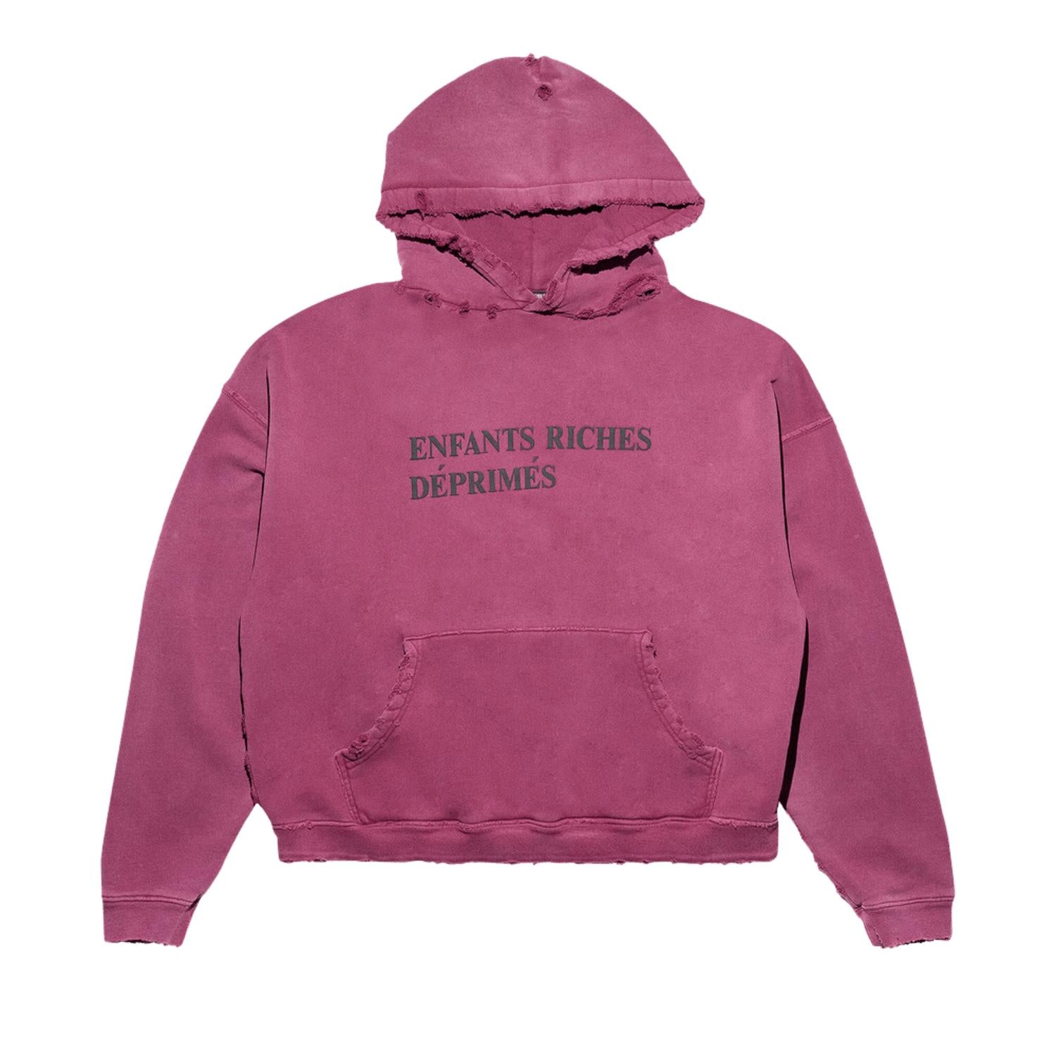 Enfants Riches Déprimés Thrashed Logo Hoodie 'Worn Burgundy/Black'