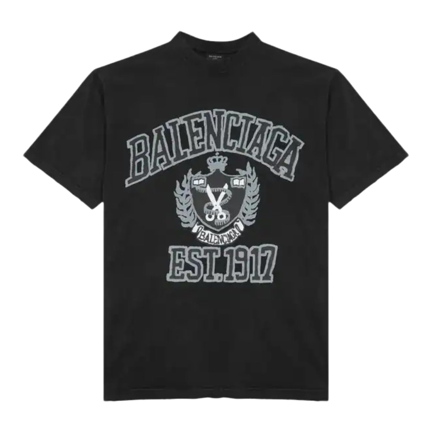 Balenciaga Distressed Graffiti College Logo Tee Black