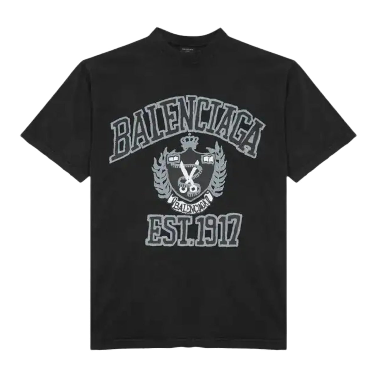 Balenciaga Distressed Graffiti College Logo Tee Black