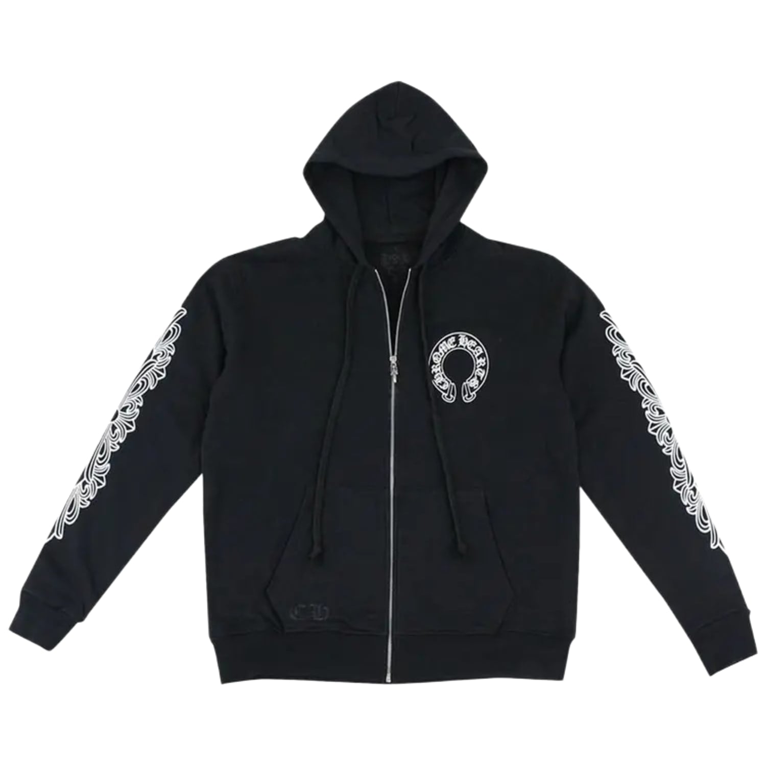Chrome Hearts Horseshoe Floral Cross Sleeve Zip Up Hoodie Black