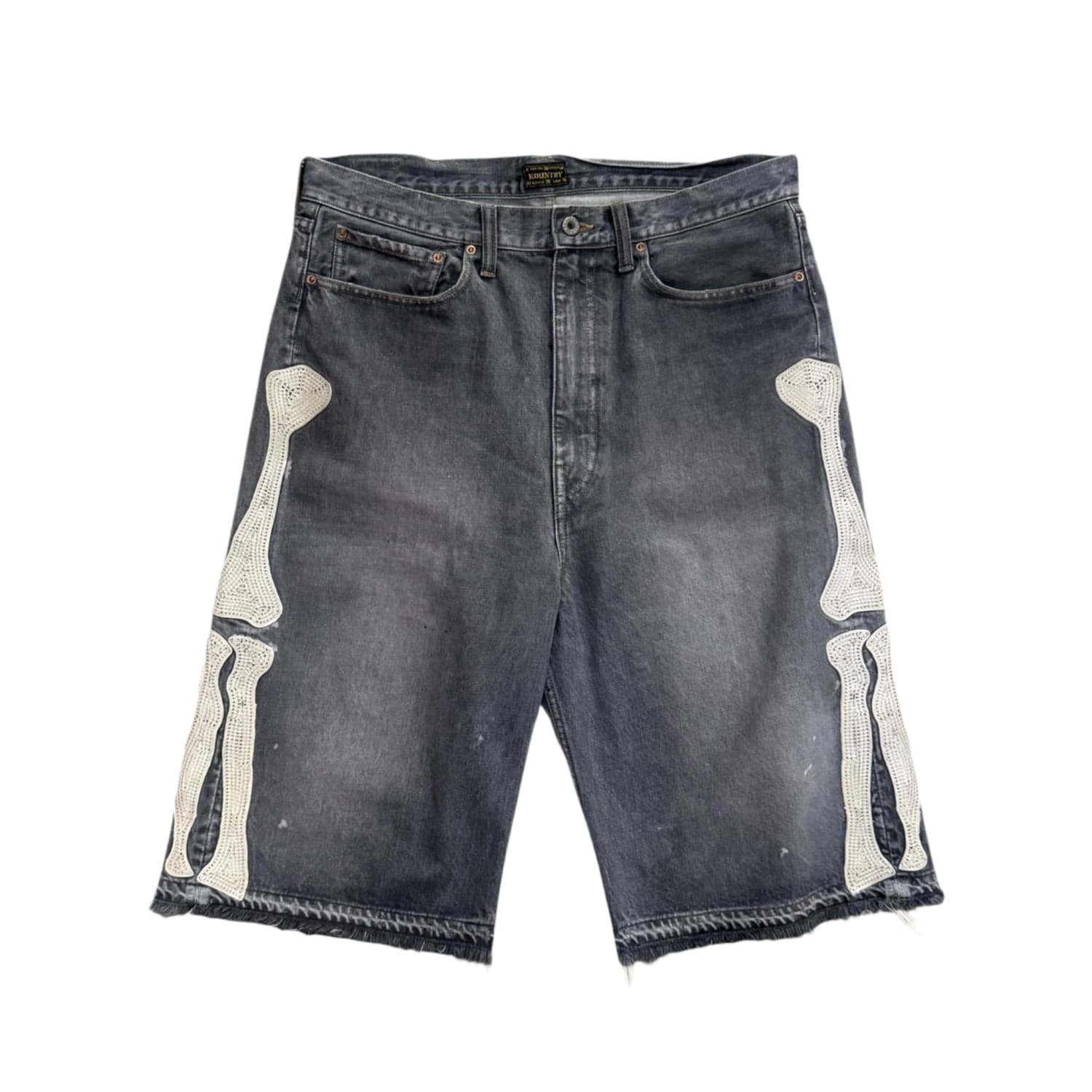 Kapital Bone Embroidered Denim Shorts Black