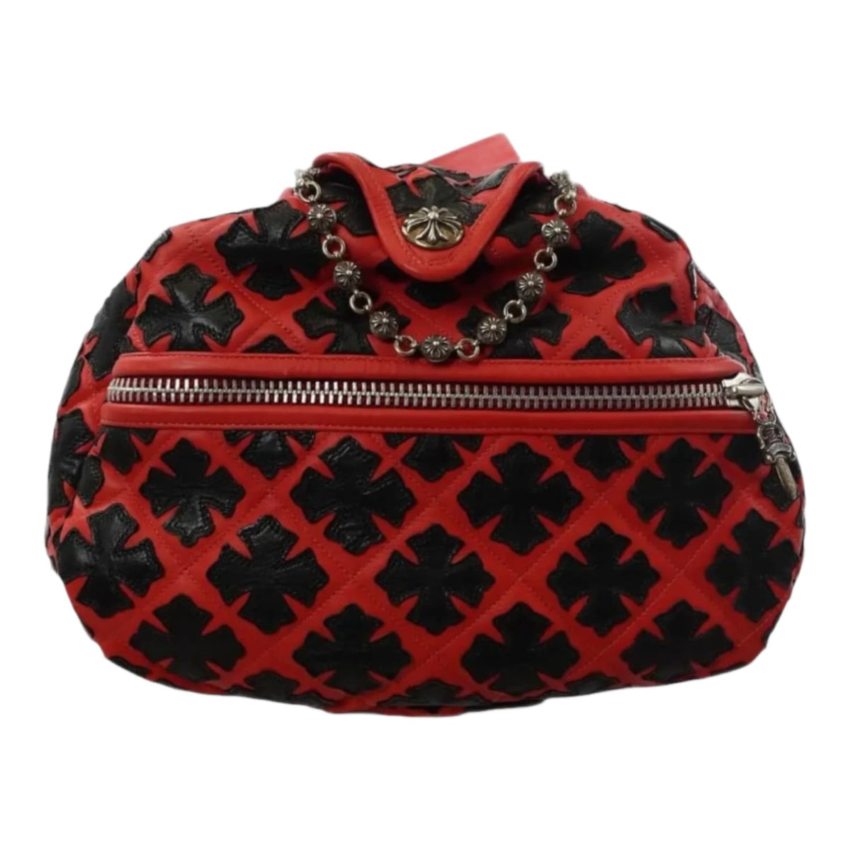 Chrome Hearts Red Leather All Over Black Crosses Duffle Bag