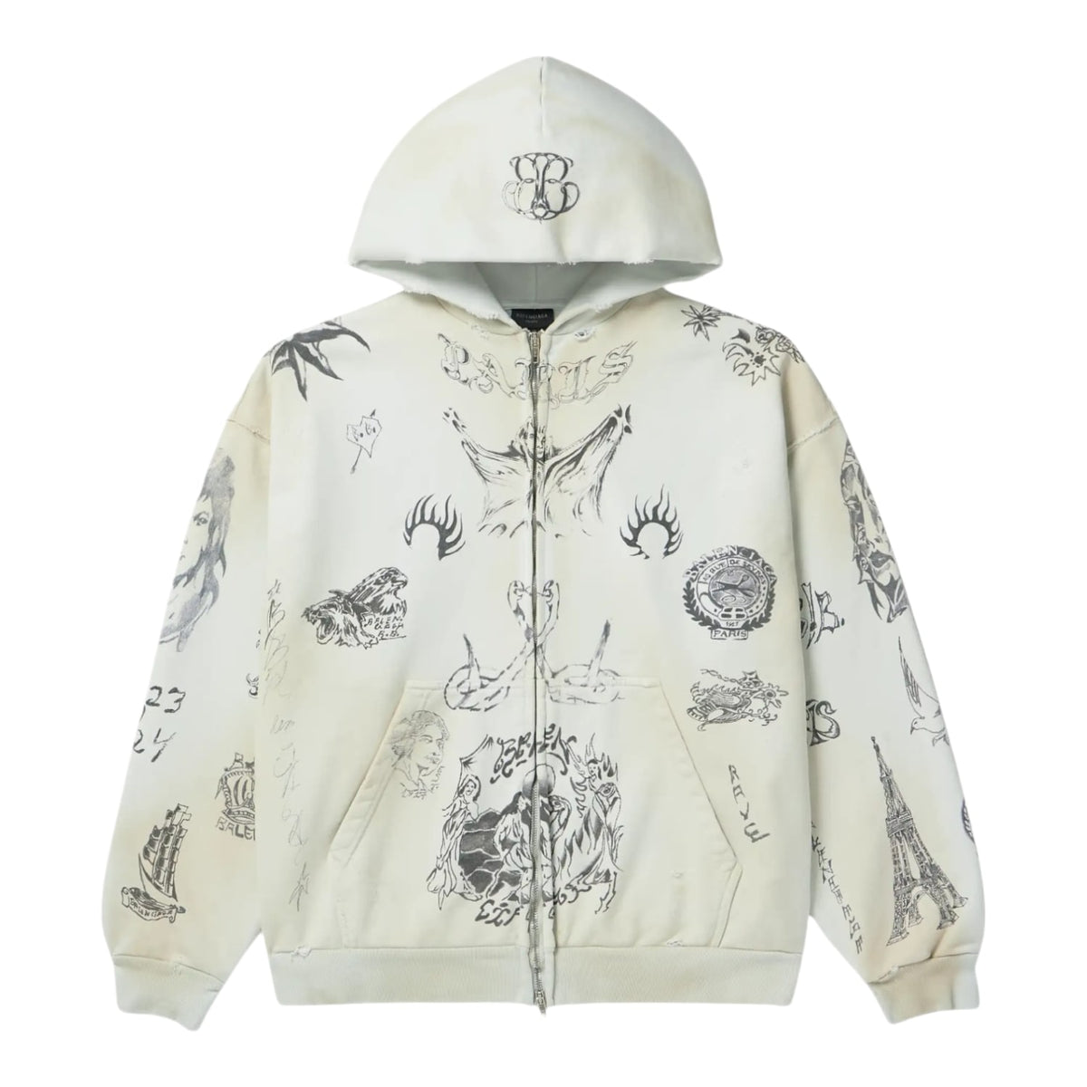 Balenciaga Tattoo Heavy Molleton Zip-up Hoodie