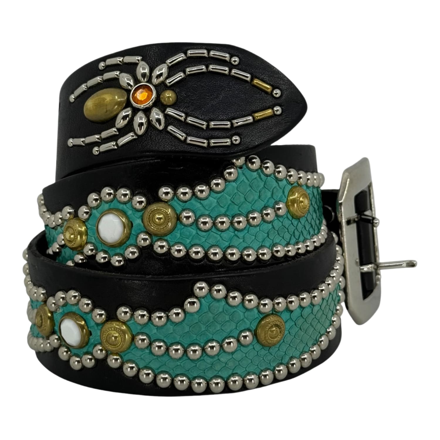 Mannahatta NYC Spider Wing Gem Studded Belt Black Turqouise