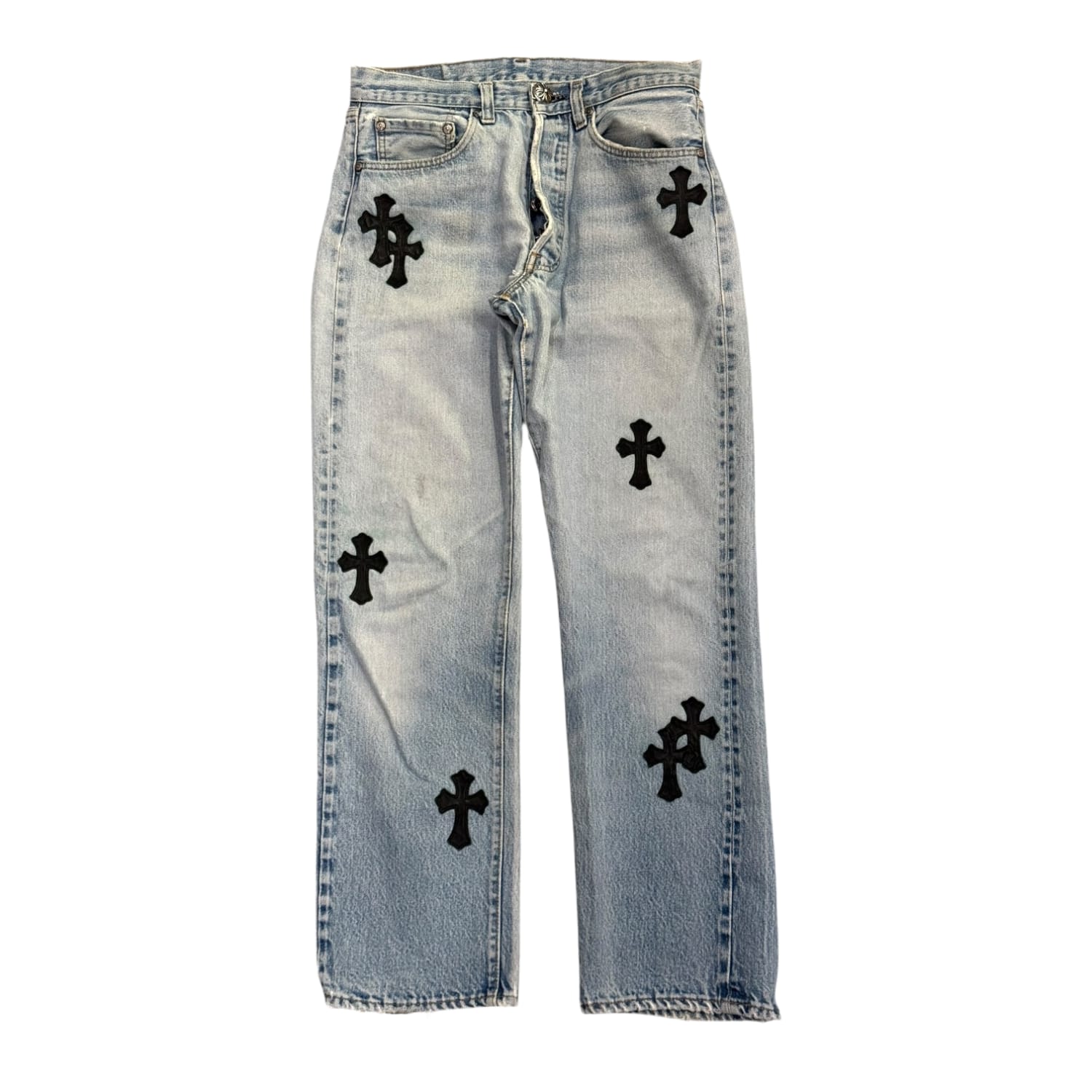 Chrome Hearts Levi’s 501 Cross Patch Jeans Light Wash