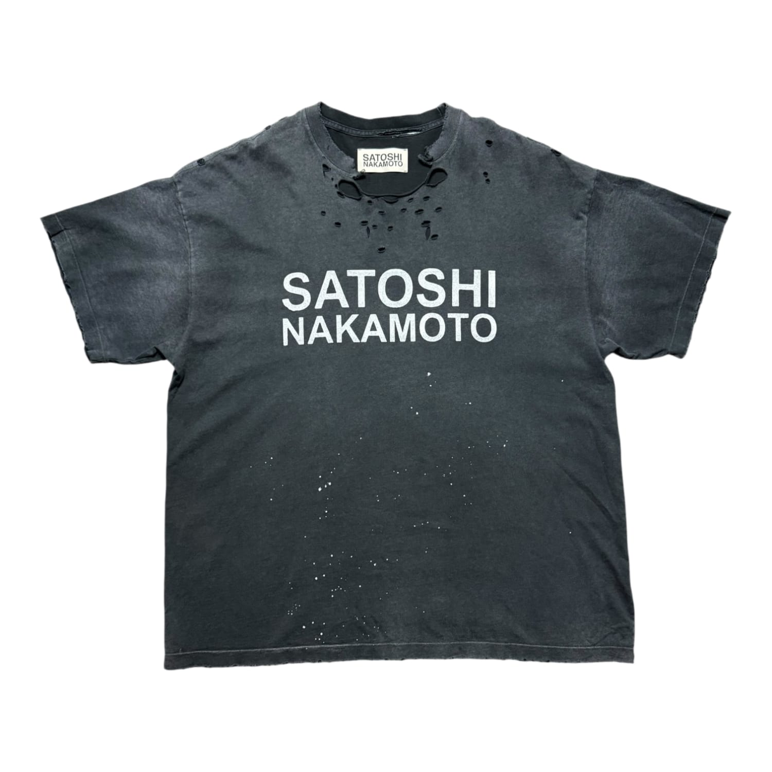 Satoshi Nakamoto Paint Splatter Distressed T-Shirt Black