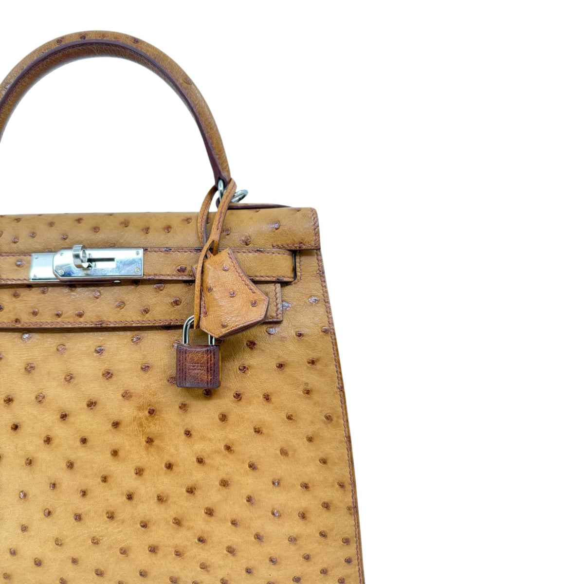 Hermes Kelly 28 Sellier Cognac Ostrich with Palladium Hardware