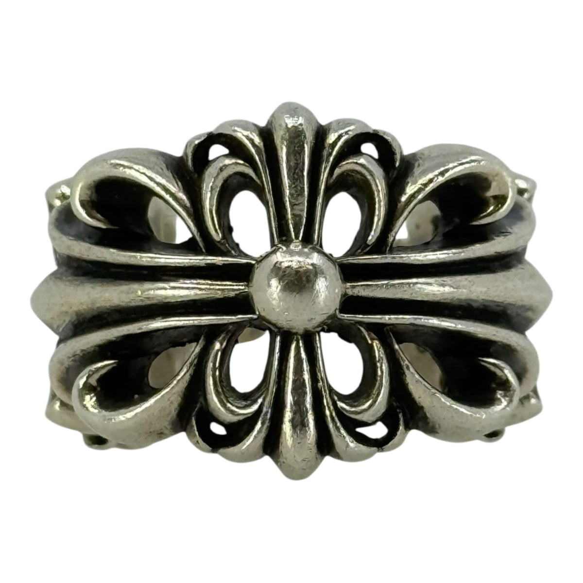 Chrome Hearts Silver Double Floral Cross Ring - Size 10