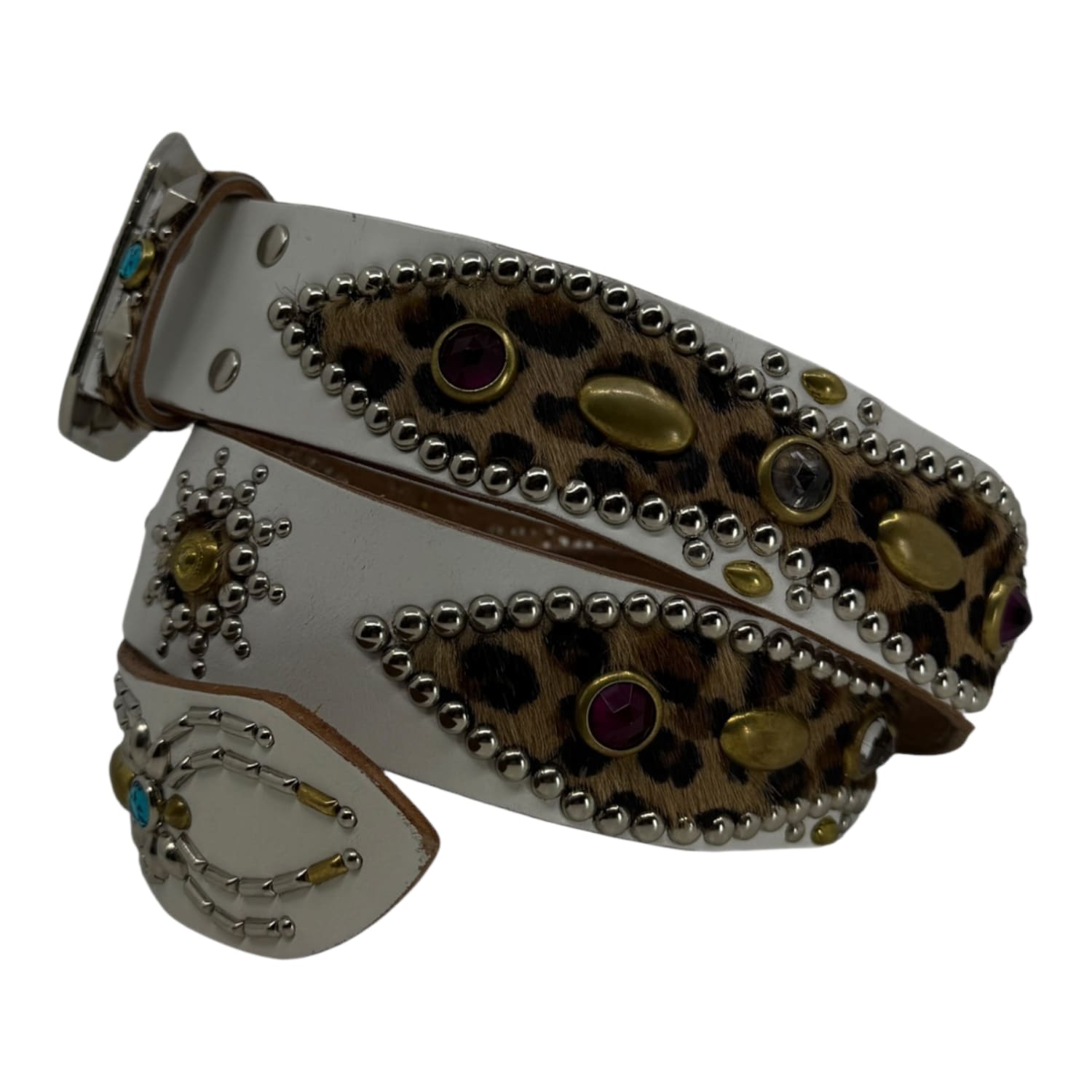 Mannahatta NYC Spider Wing Gem Studded Belt White Leopard