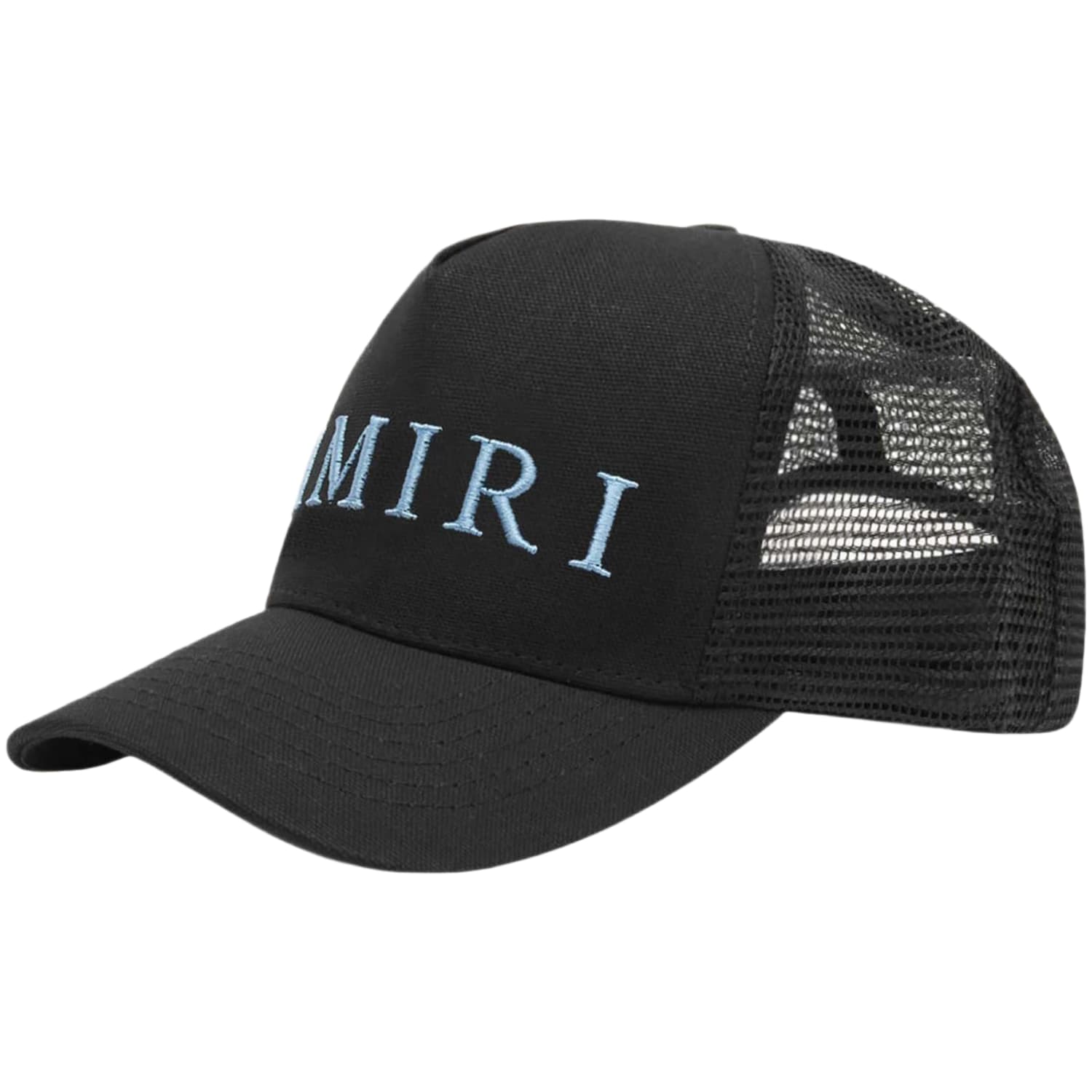 AMIRI Embroidered Logo Trucker Cap Black/Carolina Blue
