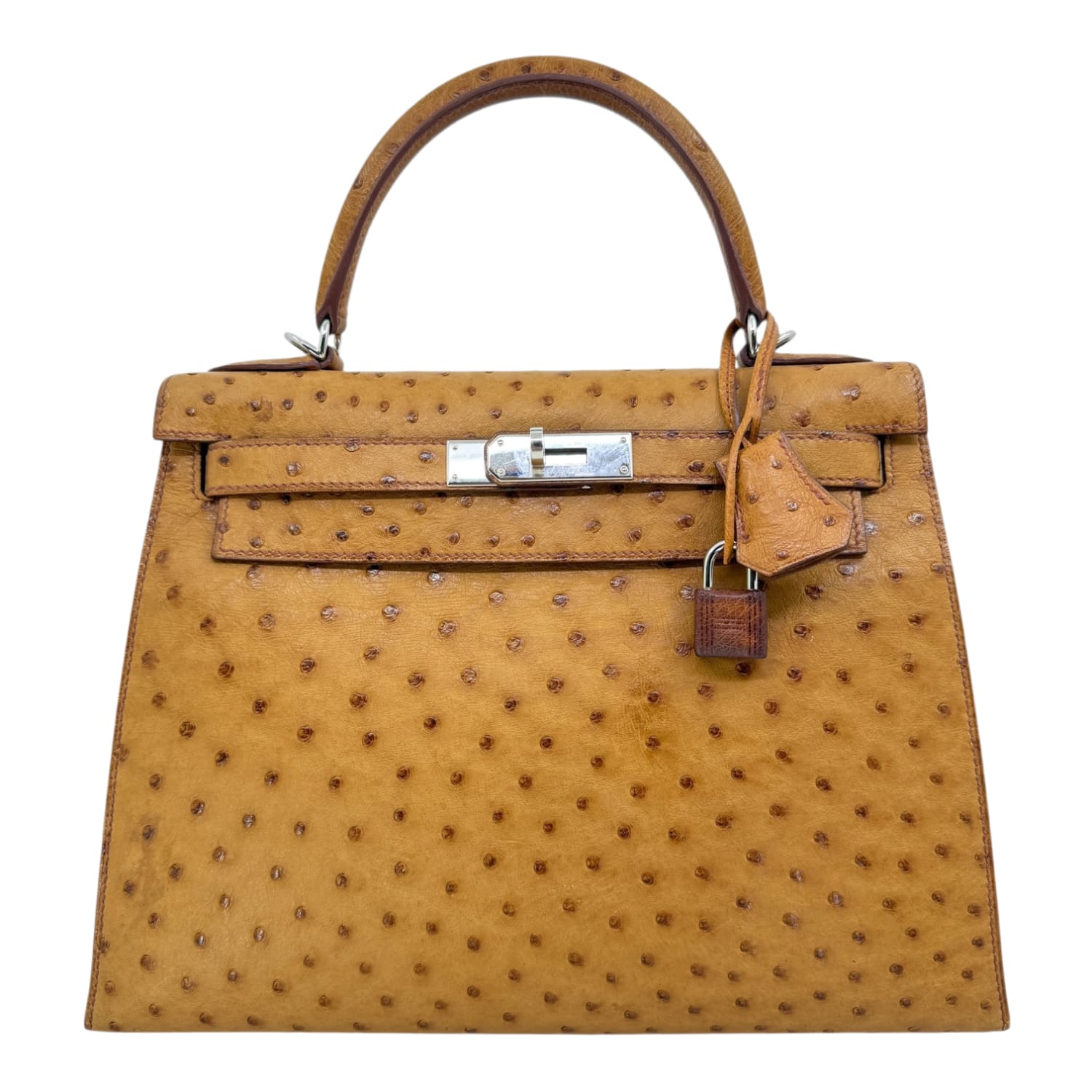 Hermes Kelly 28 Sellier Cognac Ostrich with Palladium Hardware