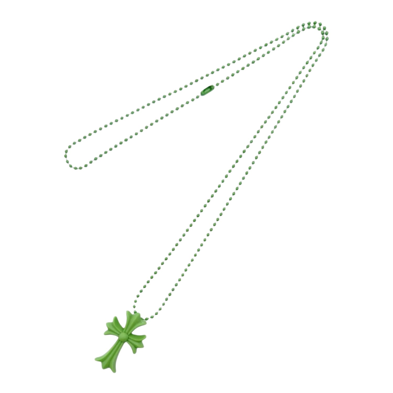 Chrome Hearts Silichrome Green Cross Necklace
