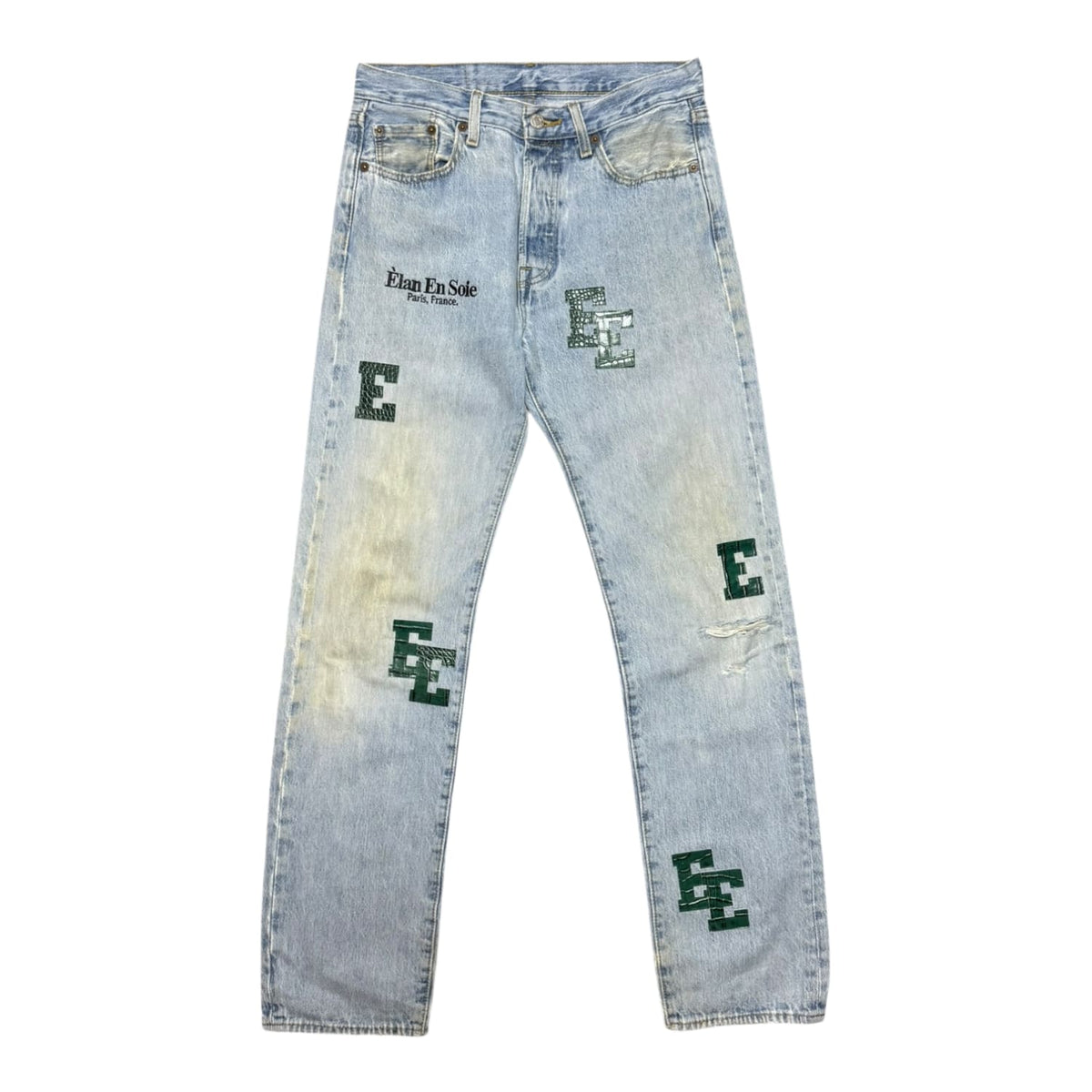 Èlan En Soie Levi’s 501 Washed Blue Green Crocodile Leather Patch