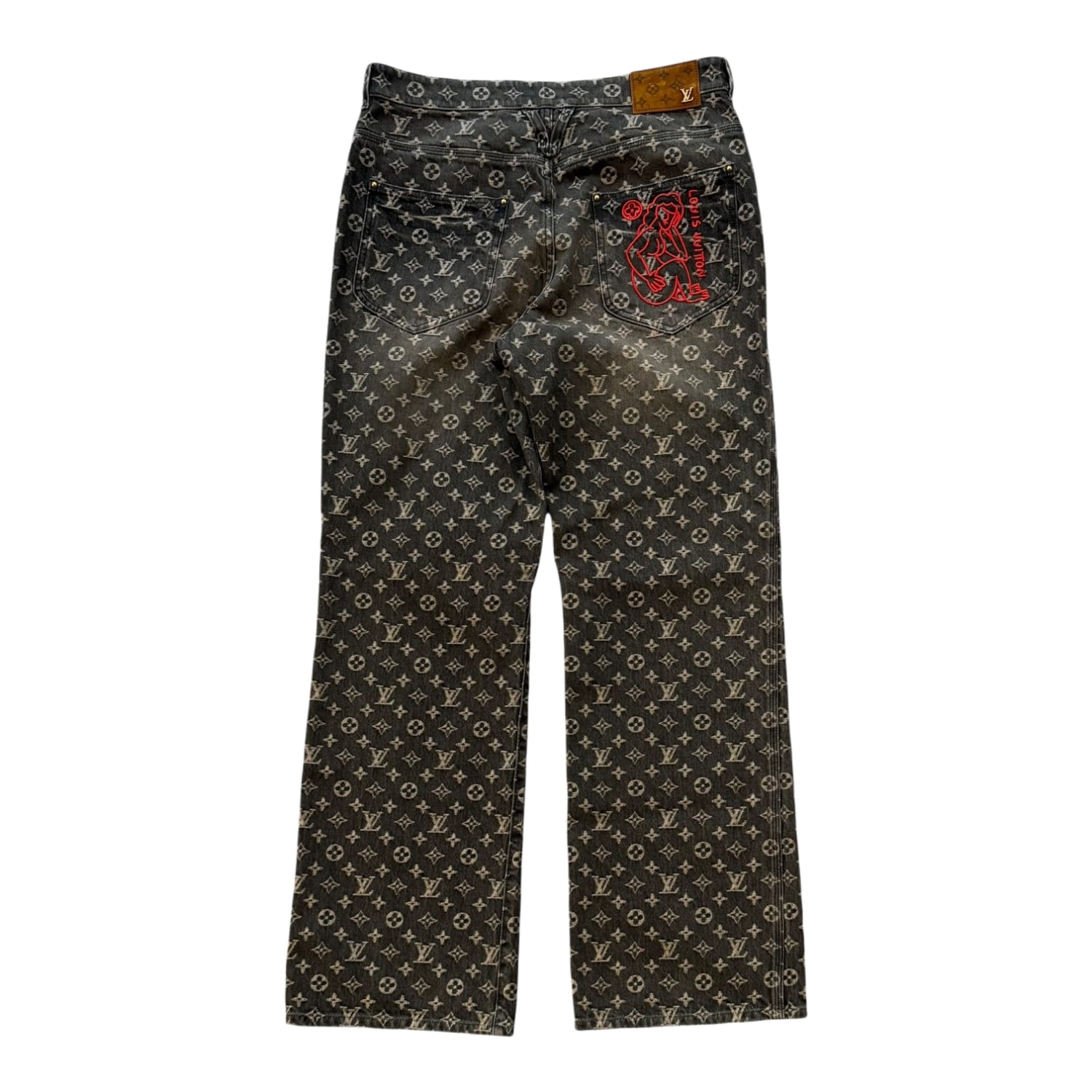 Louis Vuitton Grey Monogram Distressed Baggy Jeans