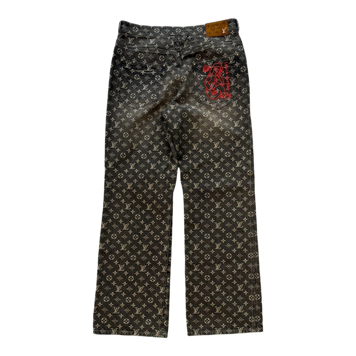 Louis Vuitton Grey Monogram Distressed Baggy Jeans