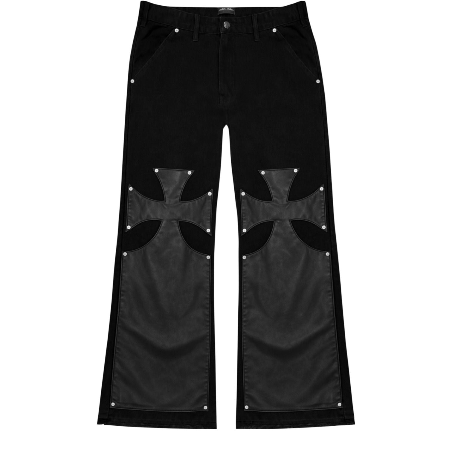 77 Studios Half Leather Denim Pants