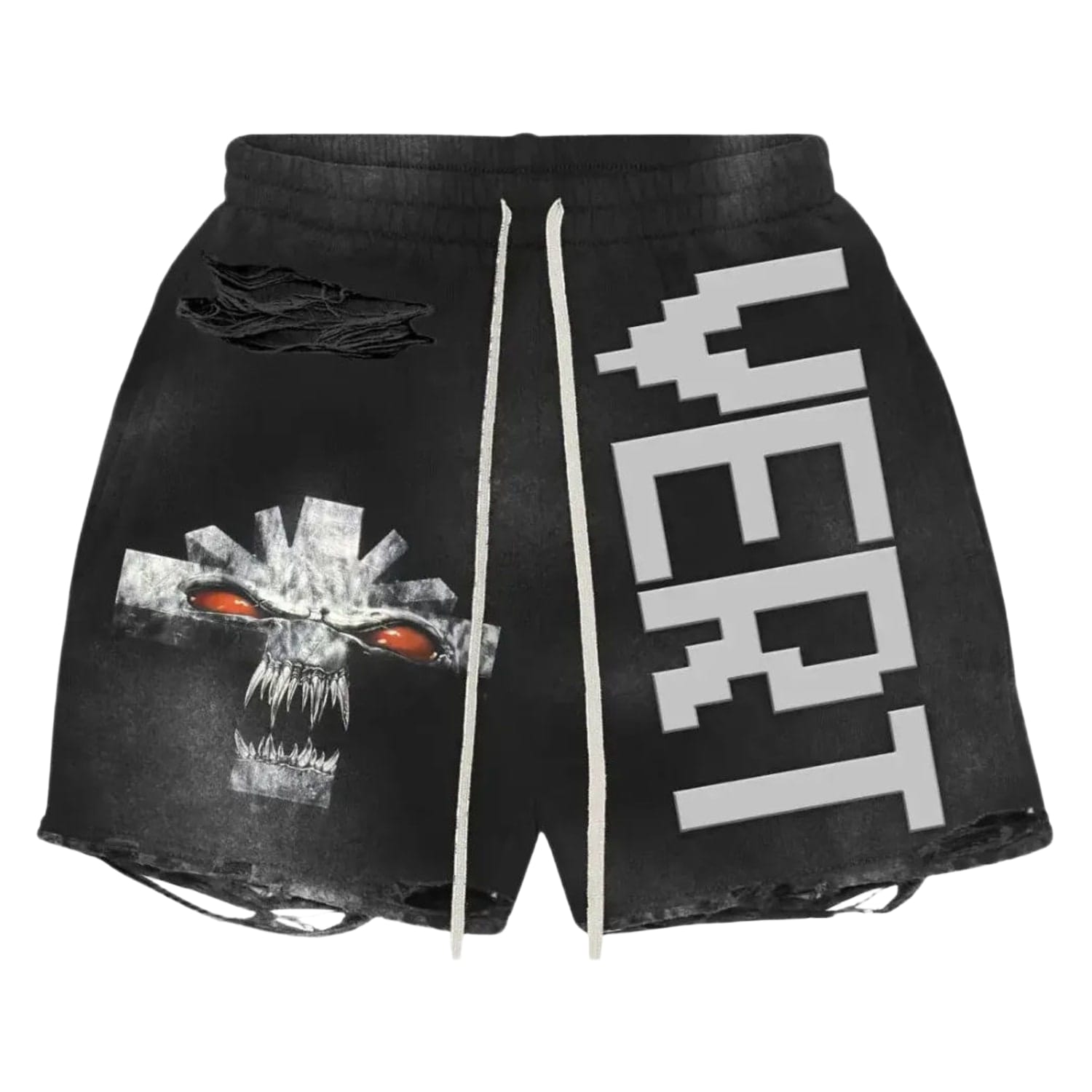 Vertabrae Vonster Cross Distressed Shorts Black