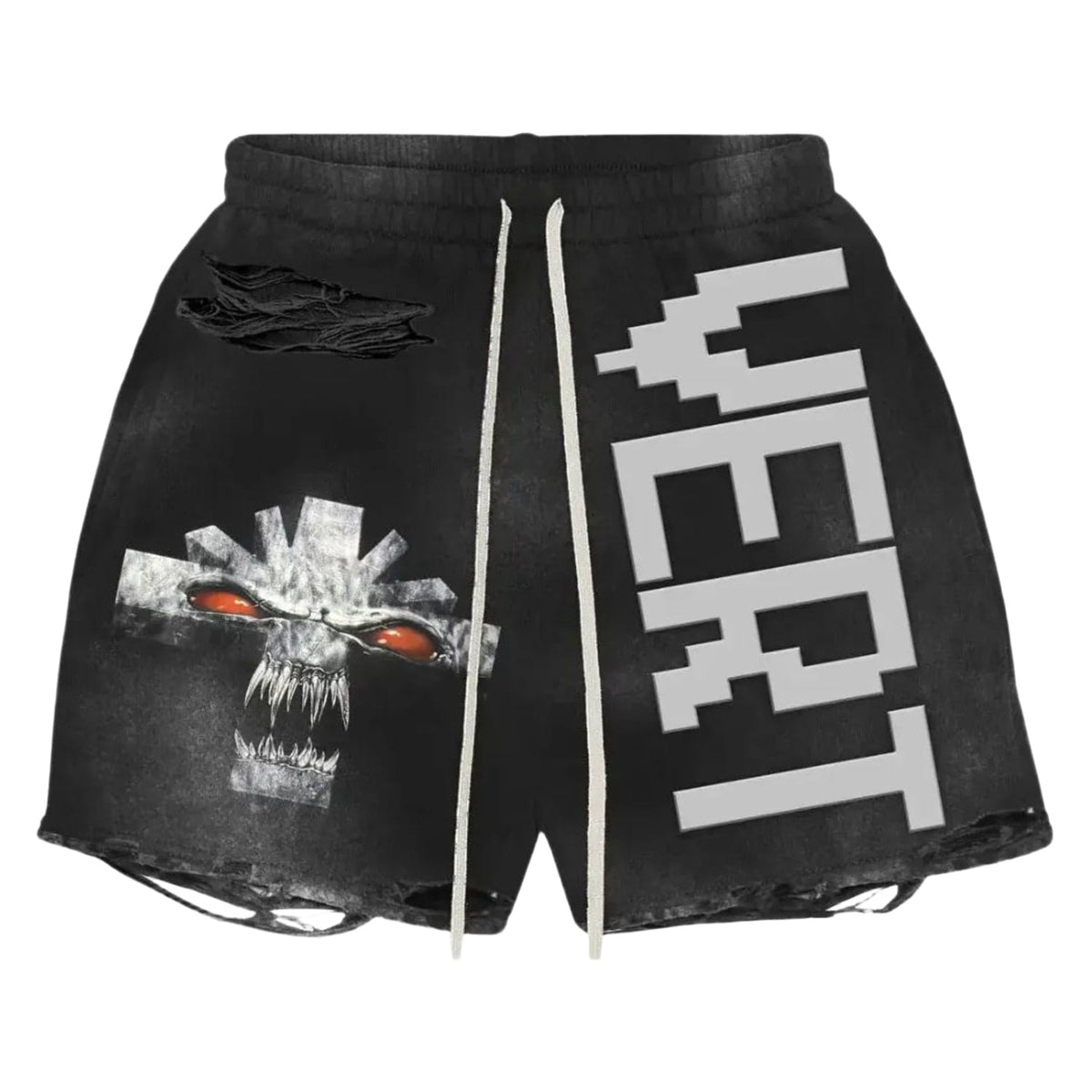 Vertabrae Vonster Cross Distressed Shorts Black