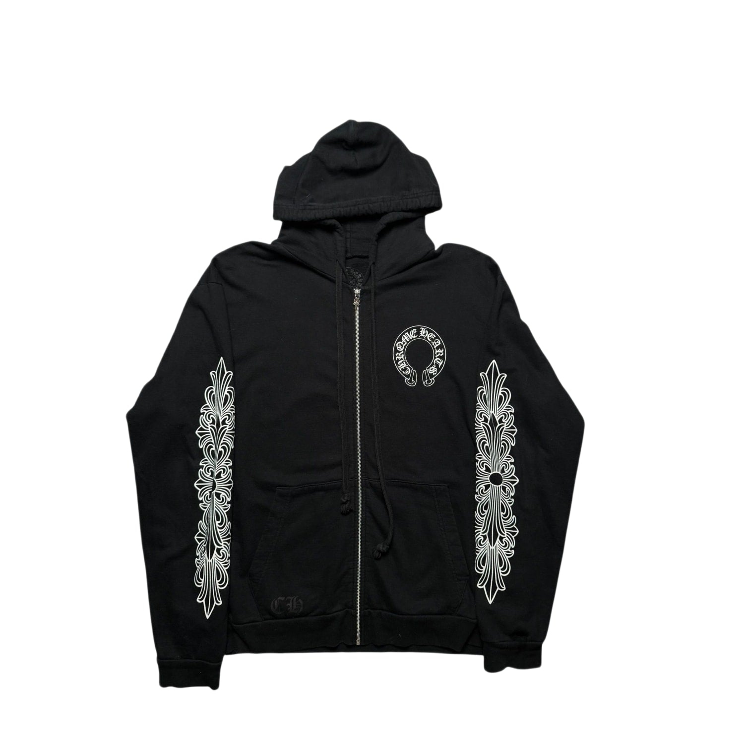 Chrome Hearts Horseshoe Floral Cross Sleeve Zip Up Hoodie Black/White