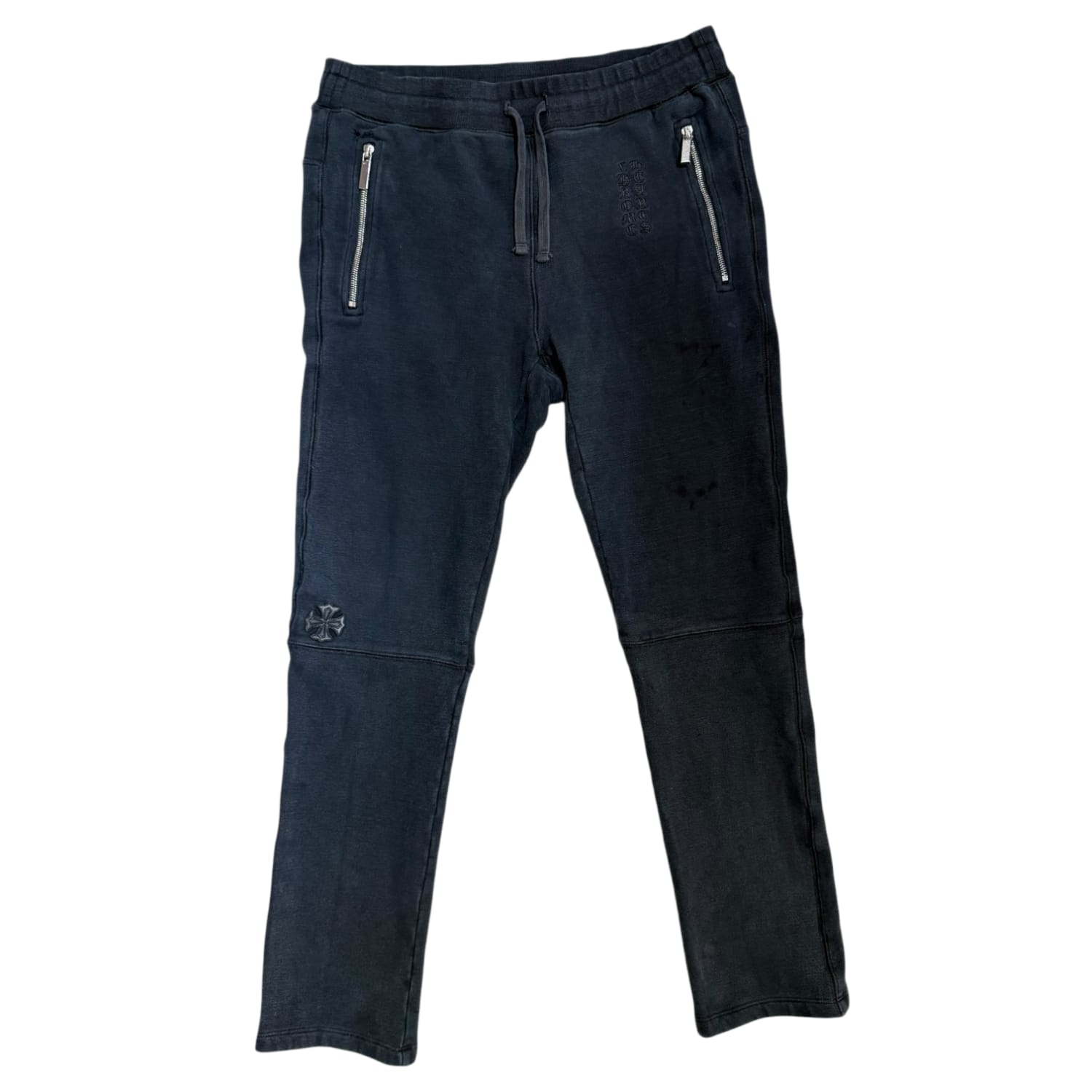 Chrome Hearts Tonal Eye Test Logo Leather Cross Patch Zipper Sweatpants