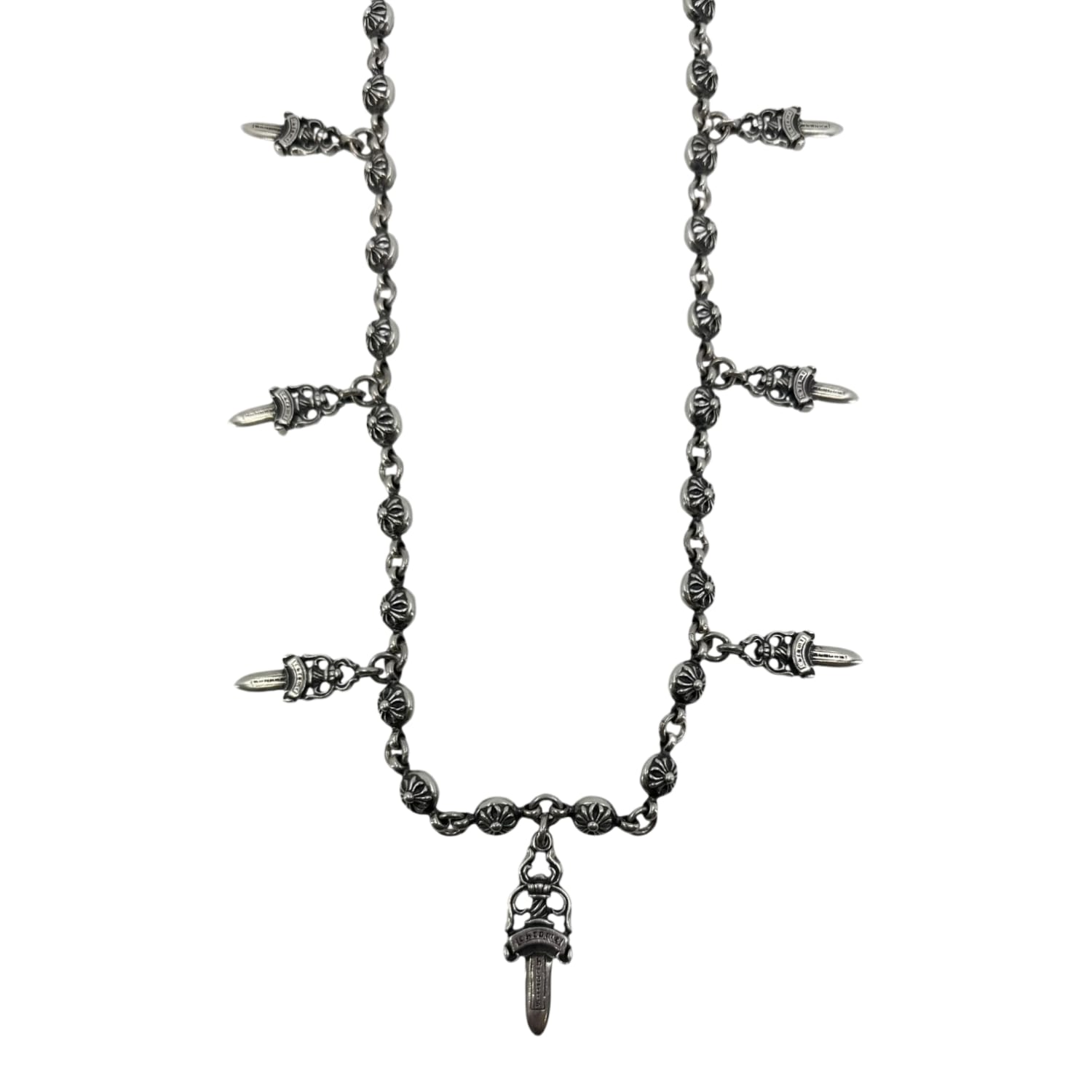 Chrome Hearts Silver Dagger Crossball Wallet Chain