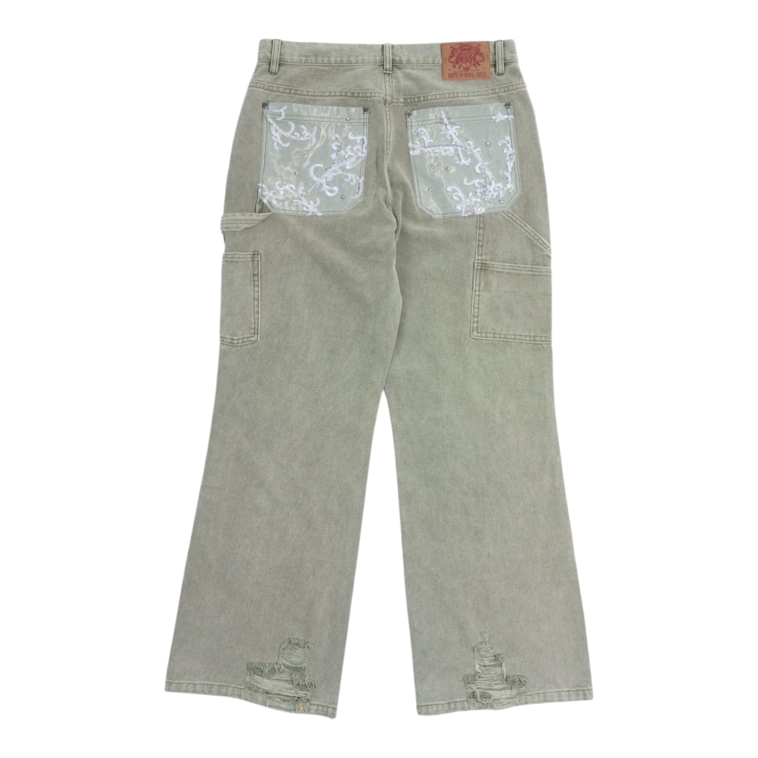 Birth Of Royal Child Beaded Embroidery Carpenter Pants Green