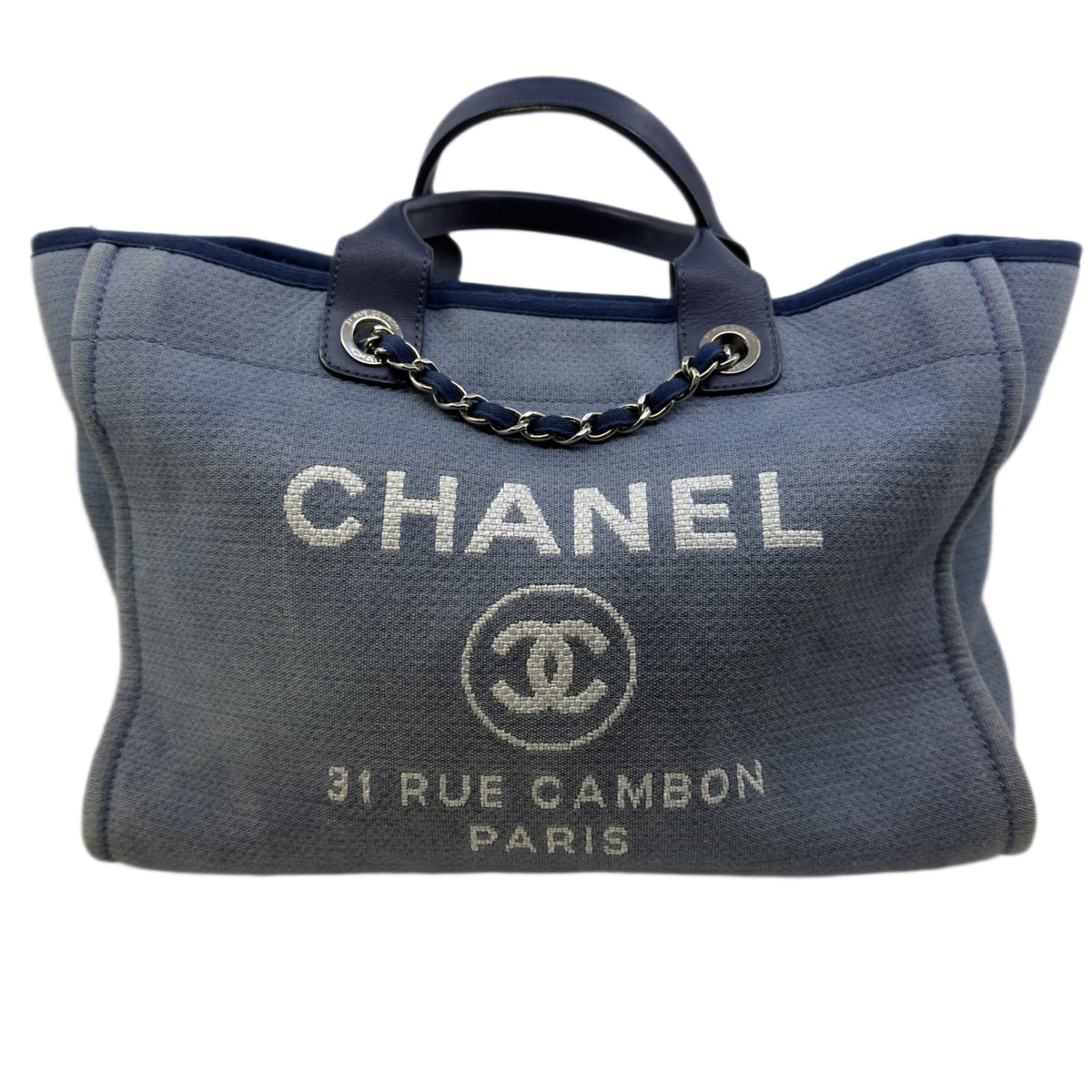 Chanel Small Deauville Tote Bag Denim Blue