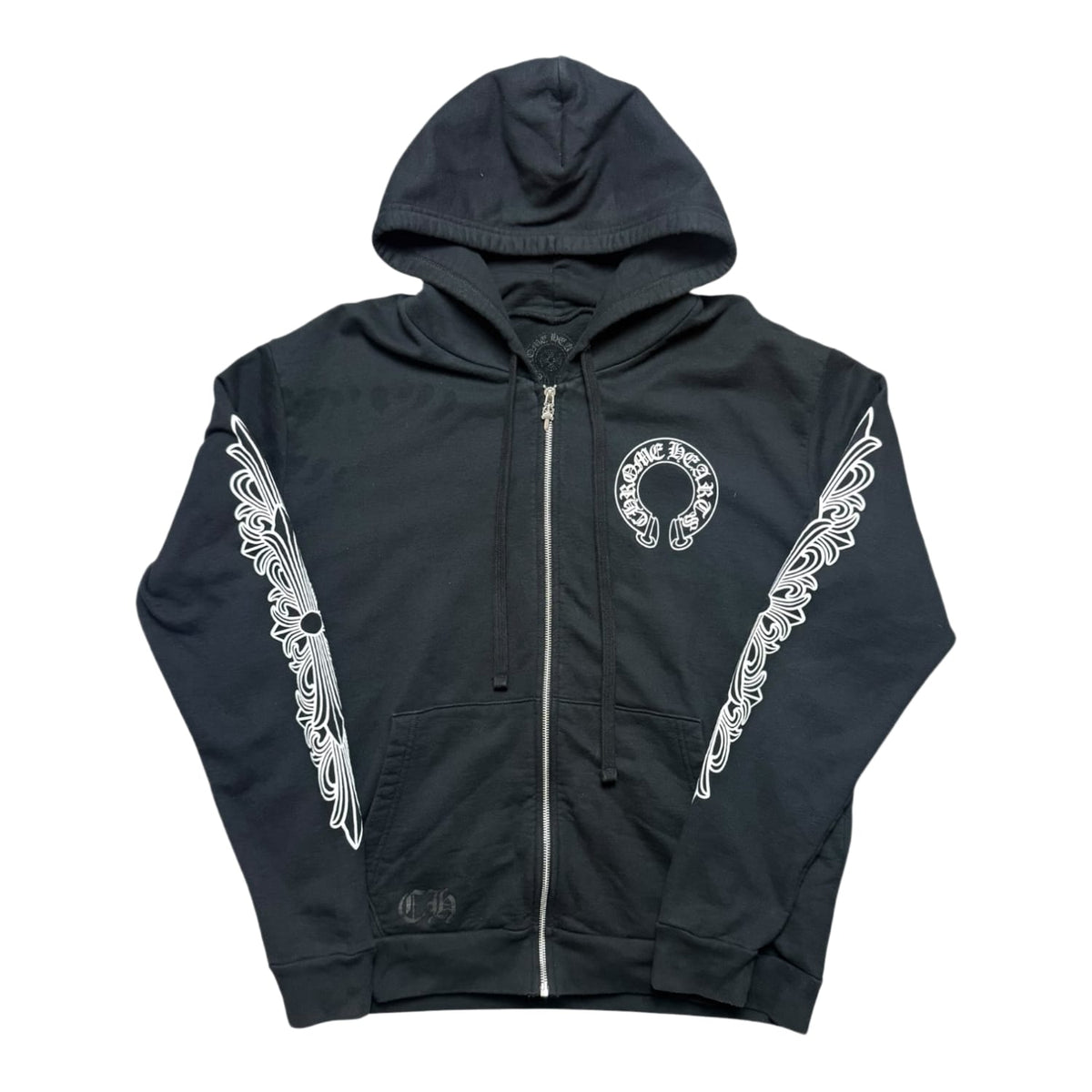 Chrome Hearts Horseshoe Floral Cross Sleeve Zip Up Hoodie Black