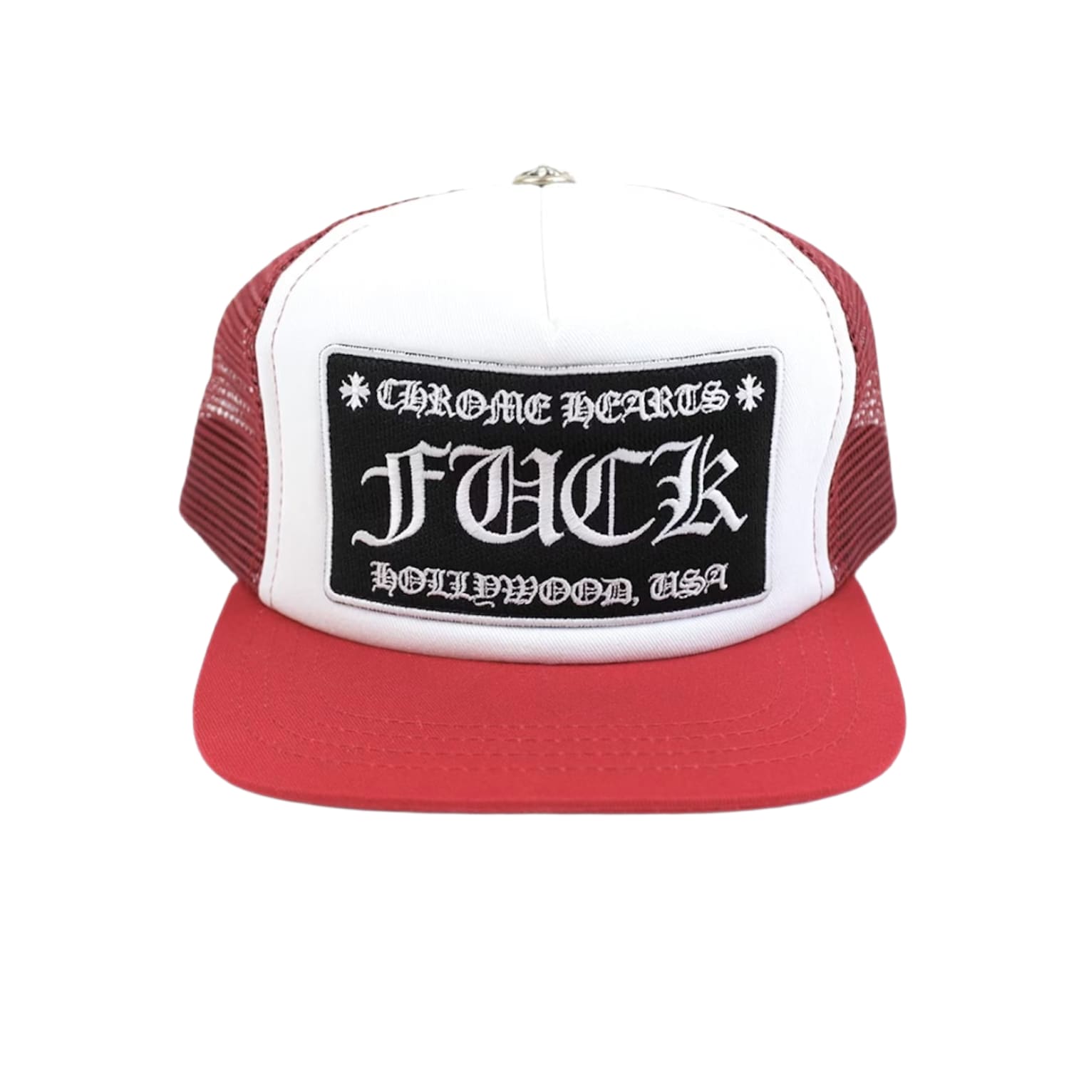 Chrome Hearts FUCK Hollywood Trucker Hat Red White