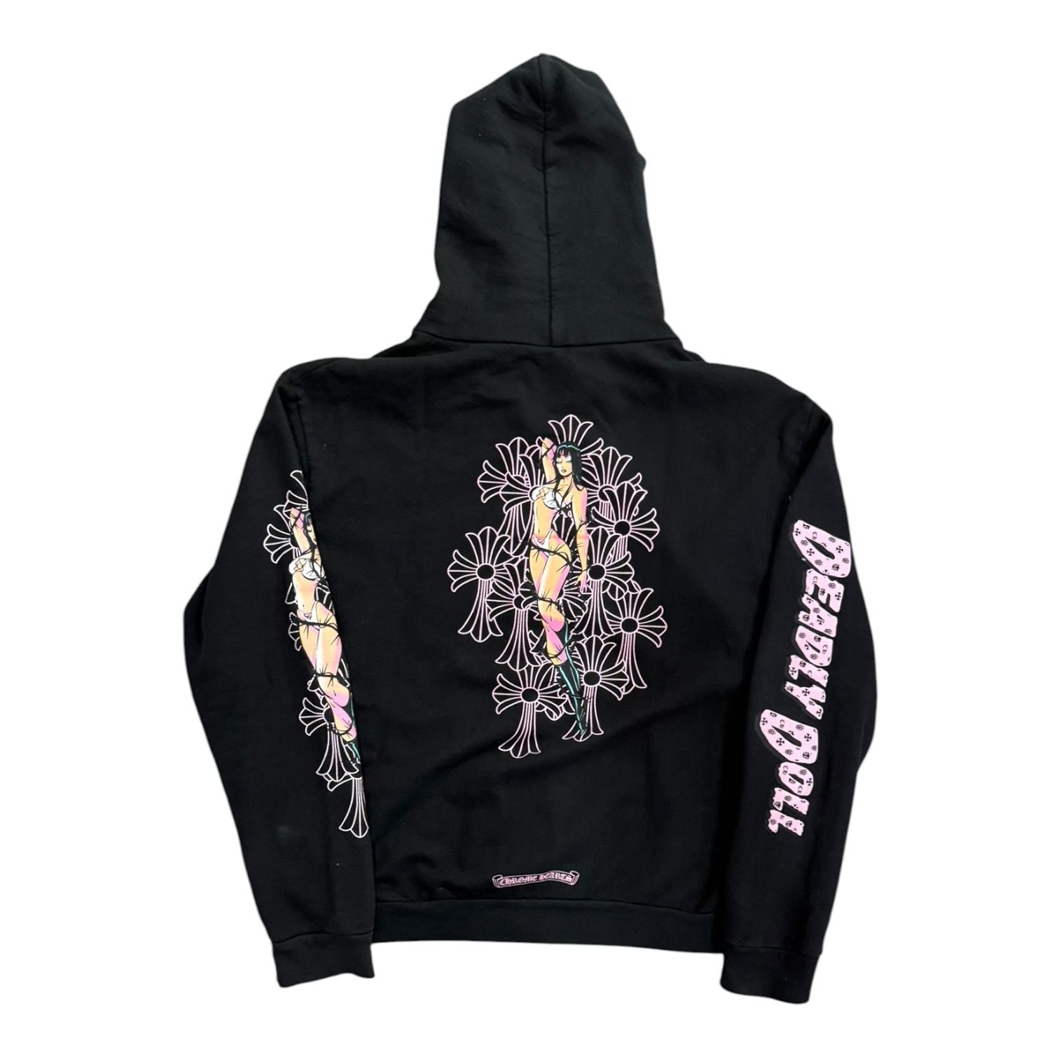 Chrome Hearts Deadly Doll Pink Cross Scroll Logo Zip Up Hoodie