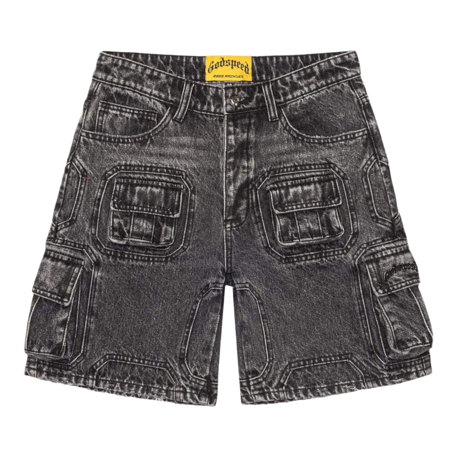 Godspeed Octagon Cargo Denim Shorts (Grey Wash)