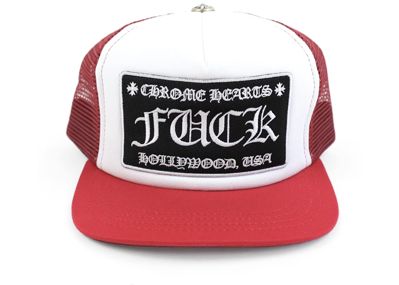 Chrome Hearts FUCK Hollywood Trucker Hat Red White