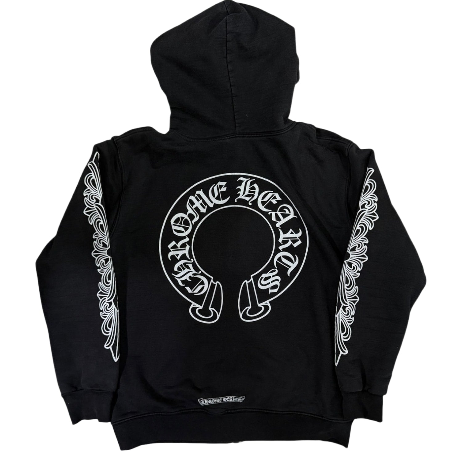 Chrome Hearts Thermal Horseshoe Floral Cross Sleeve Zip Up Hoodie Black/White