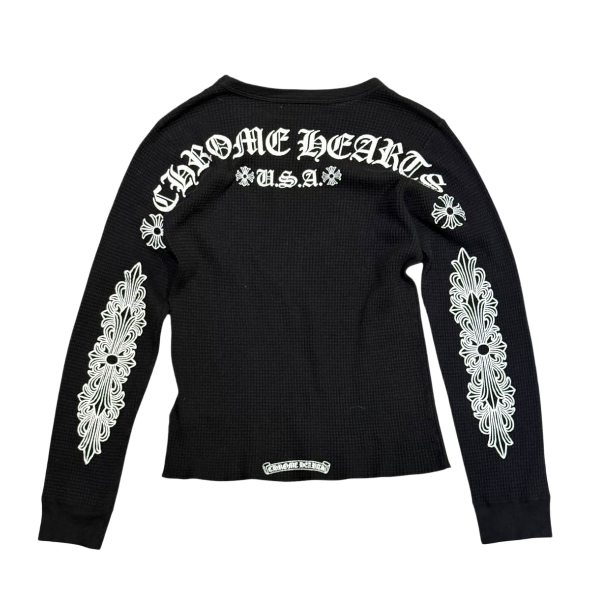 Chrome Hearts Floral Cross Waffle Knit Thermal Long-Sleeve Shirt Black