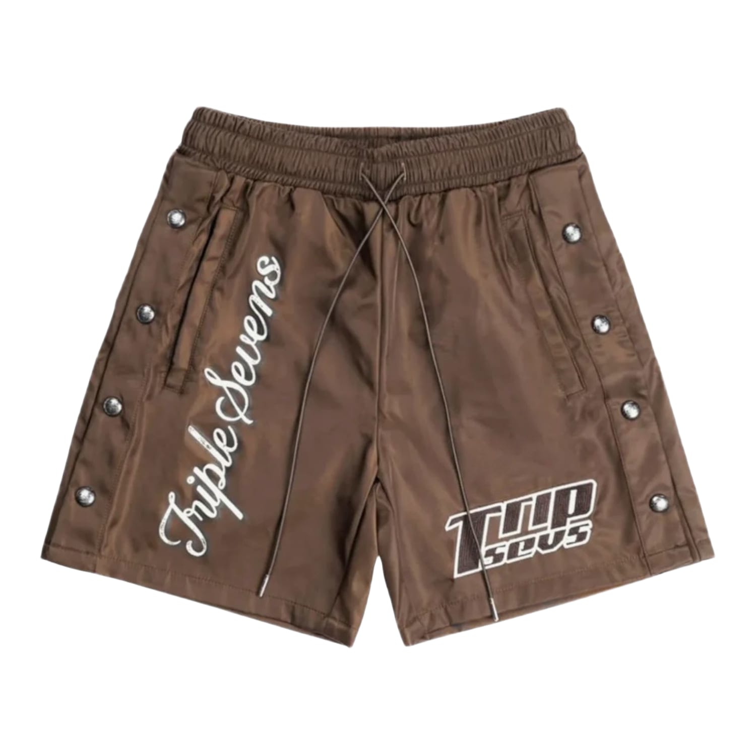 Triple Sevens Nylon Button Up Shorts Brown