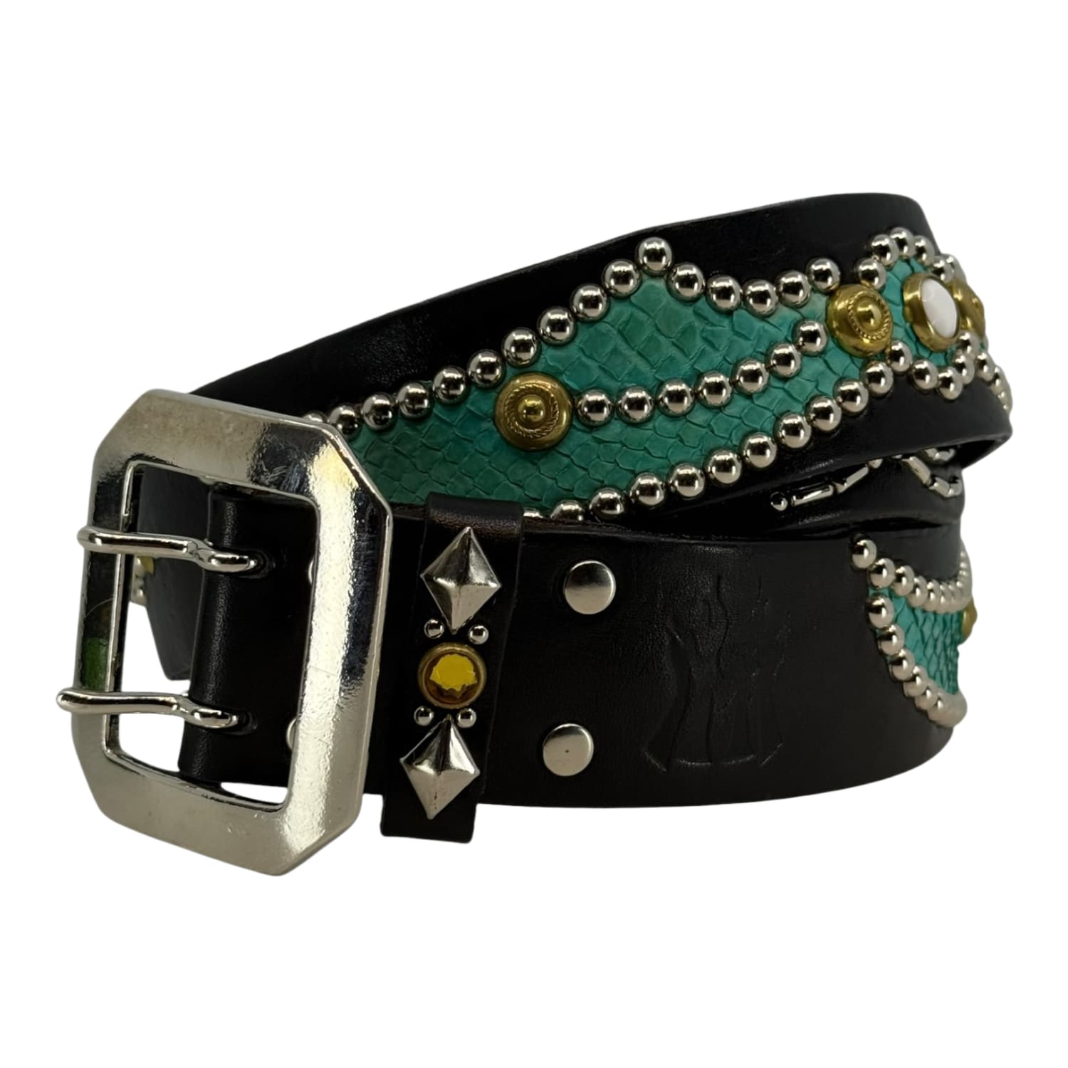 Mannahatta NYC Spider Wing Gem Studded Belt Black Turqouise