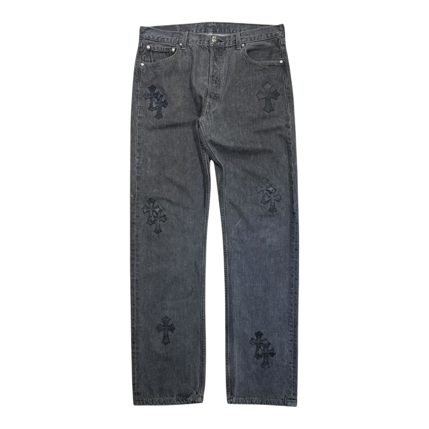 Chrome Hearts Vintage Levi's 501 Black Cross Patch Jeans Grey