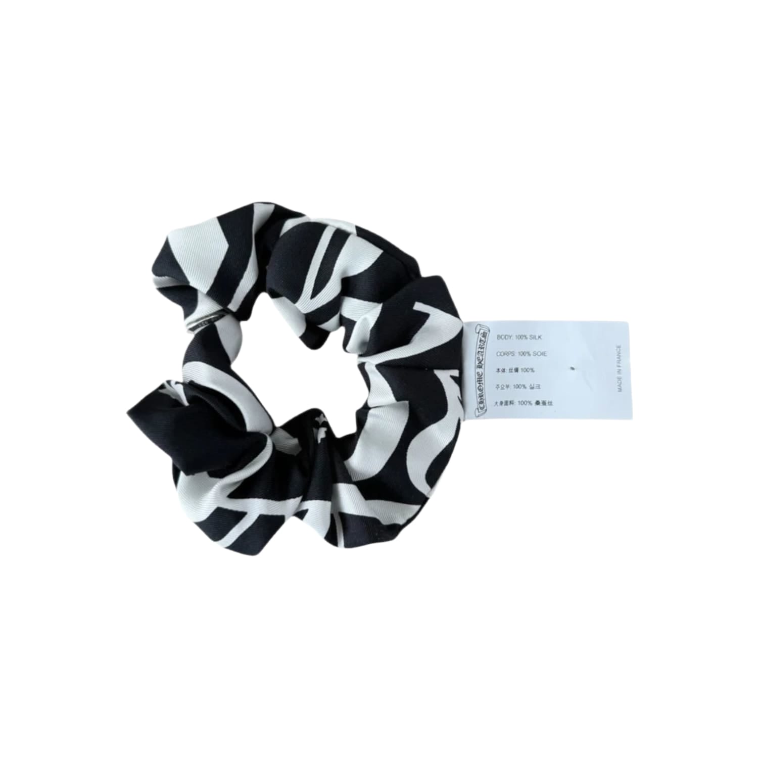 Chrome Hearts White & Black Plus Cross Silk Scrunchie